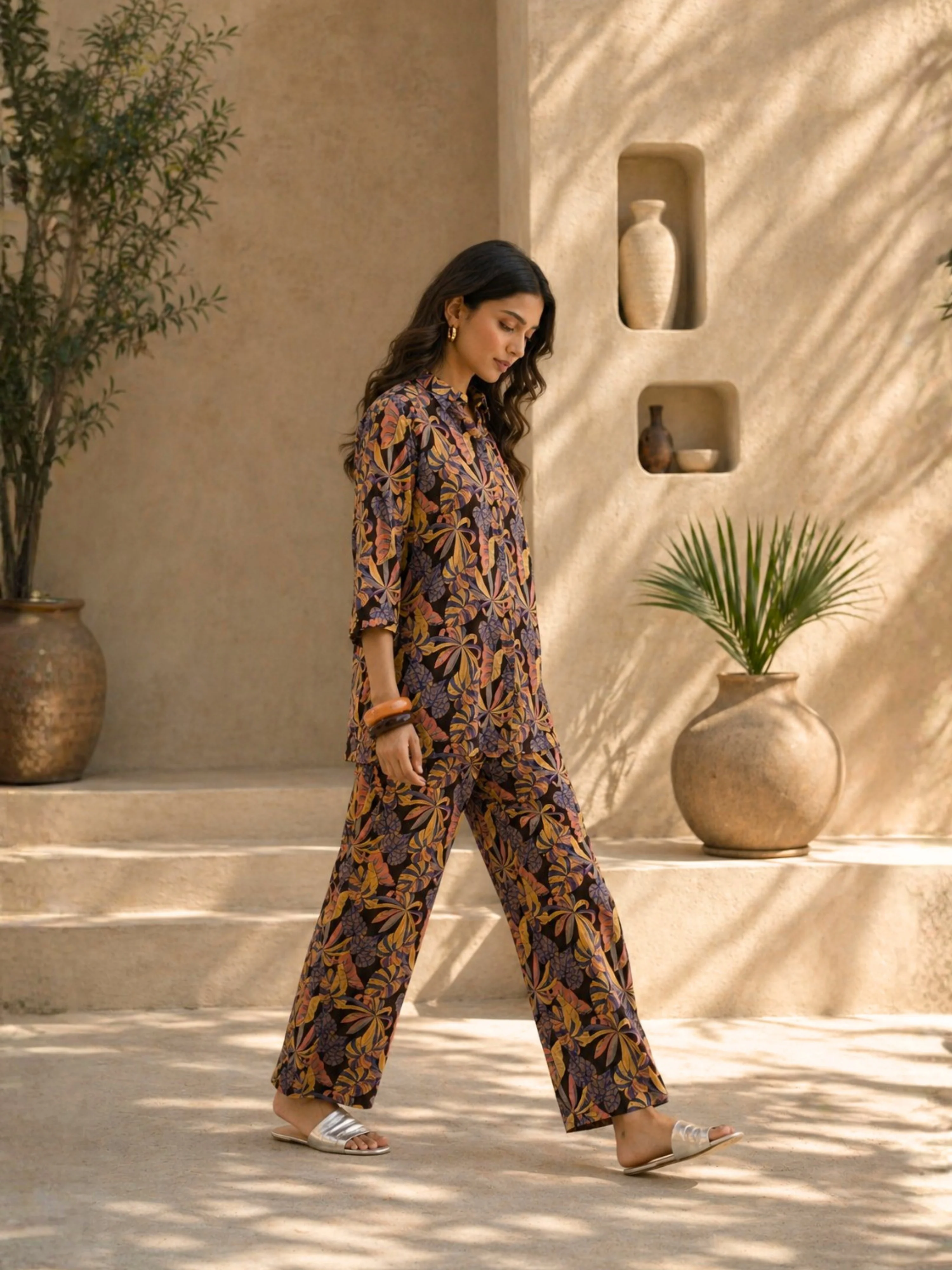 Tropical Noir Flower Collared Shirt Co-Ord Set - Image 3