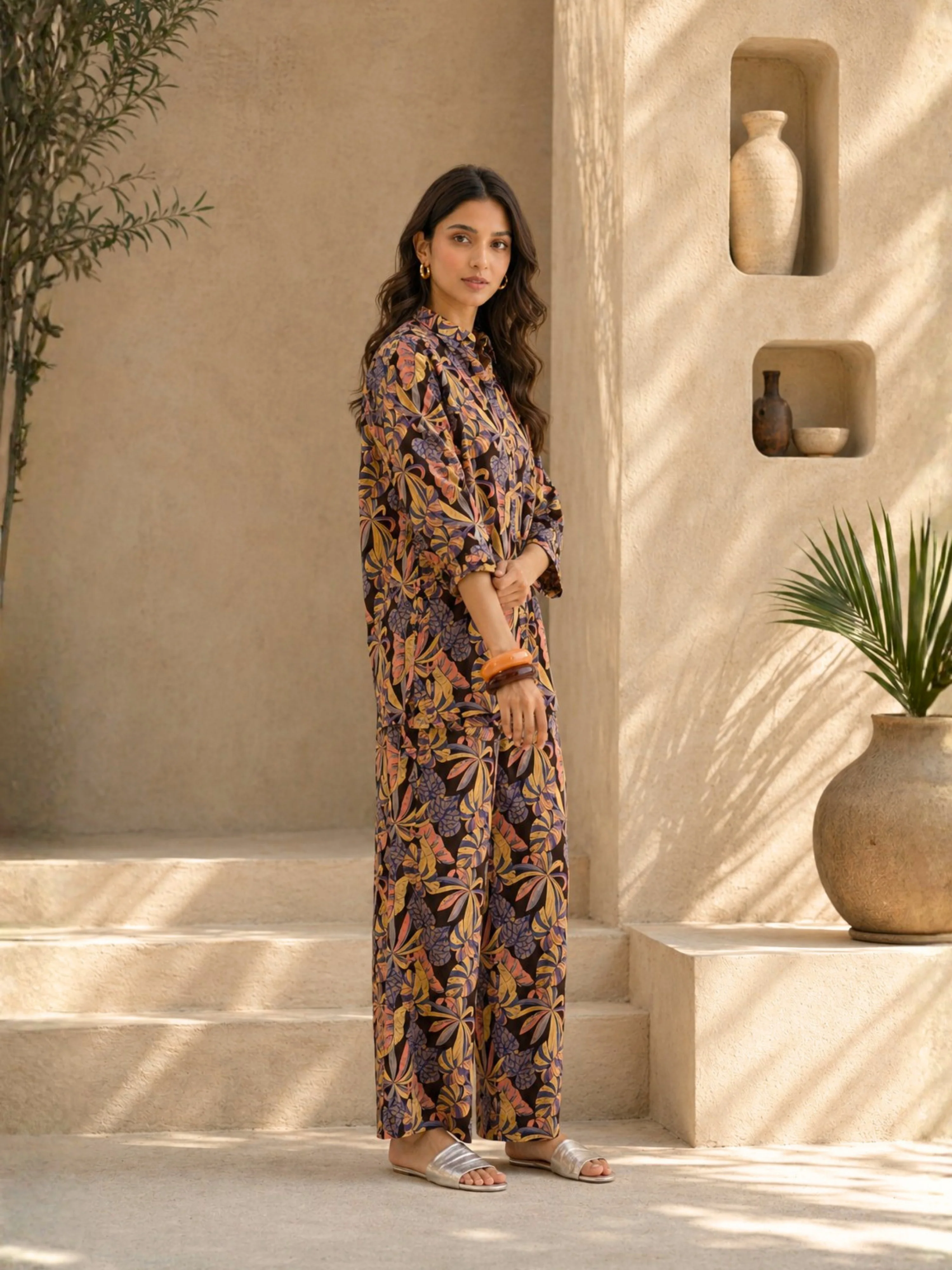 Tropical Noir Flower Collared Shirt Co-Ord Set - Image 5