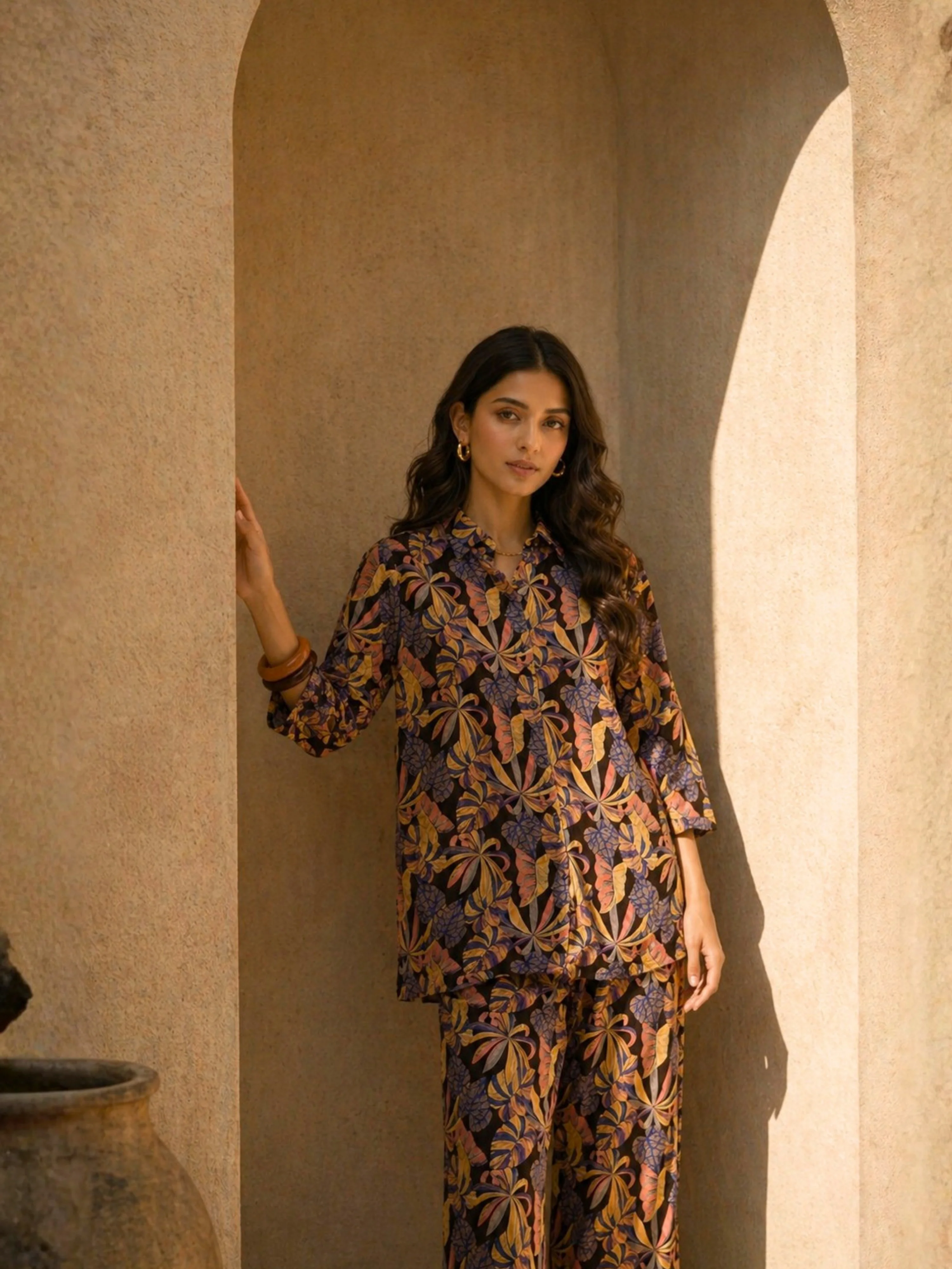 Tropical Noir Flower Collared Shirt Co-Ord Set - Image 7
