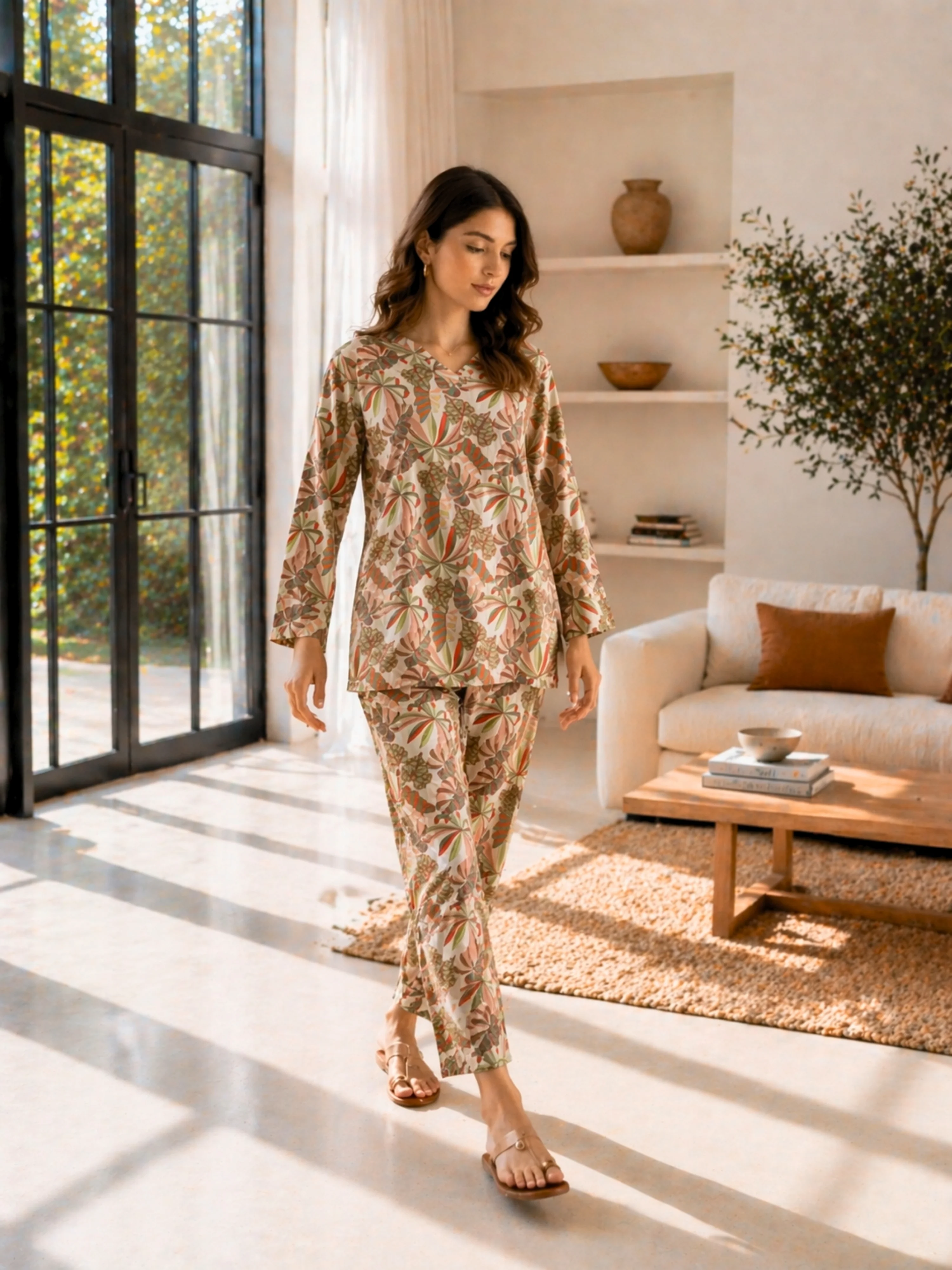 Tropical Sand White Patiala V-Neck Co-Ord Set - Image 3