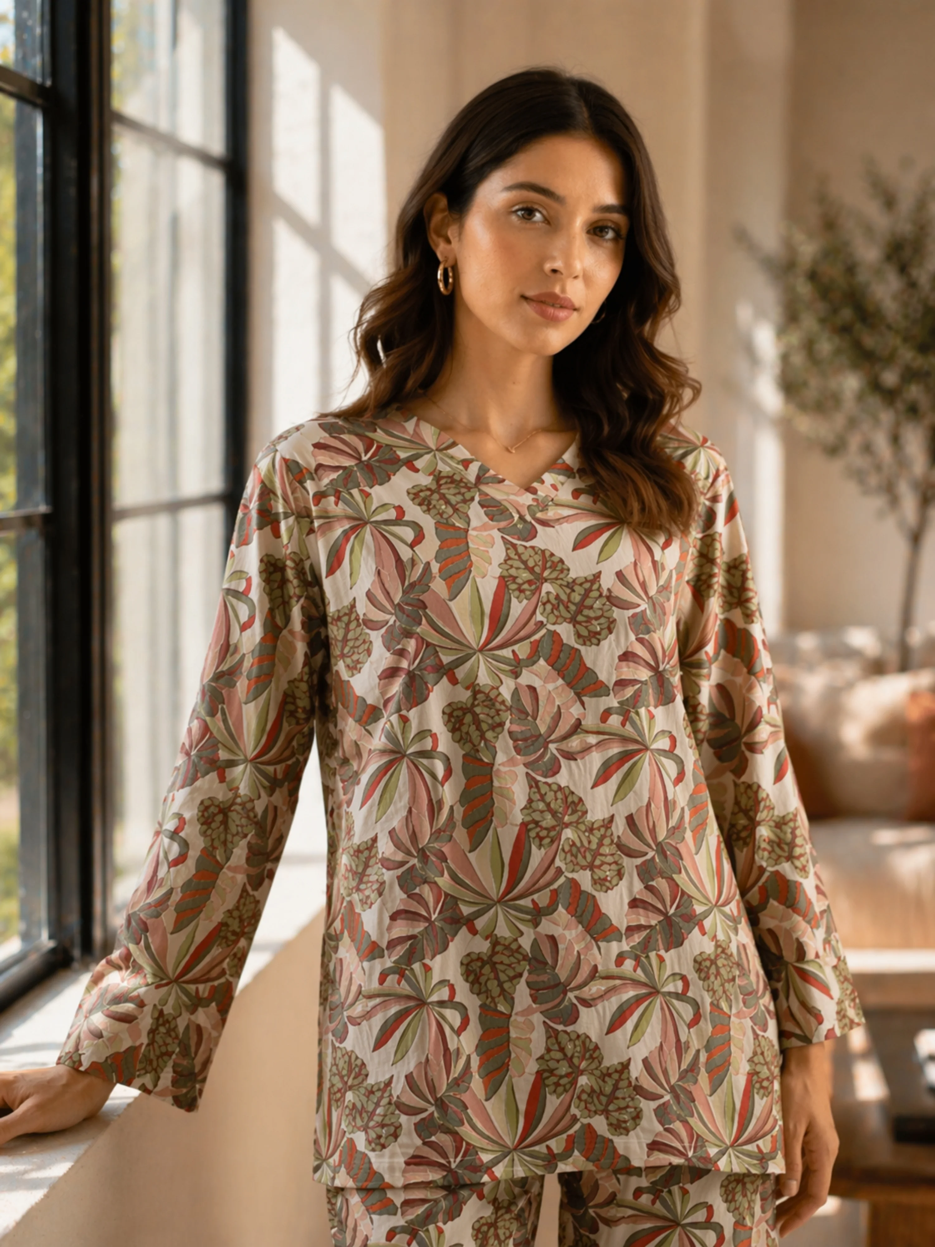 Tropical Sand White Patiala V-Neck Co-Ord Set - Image 4
