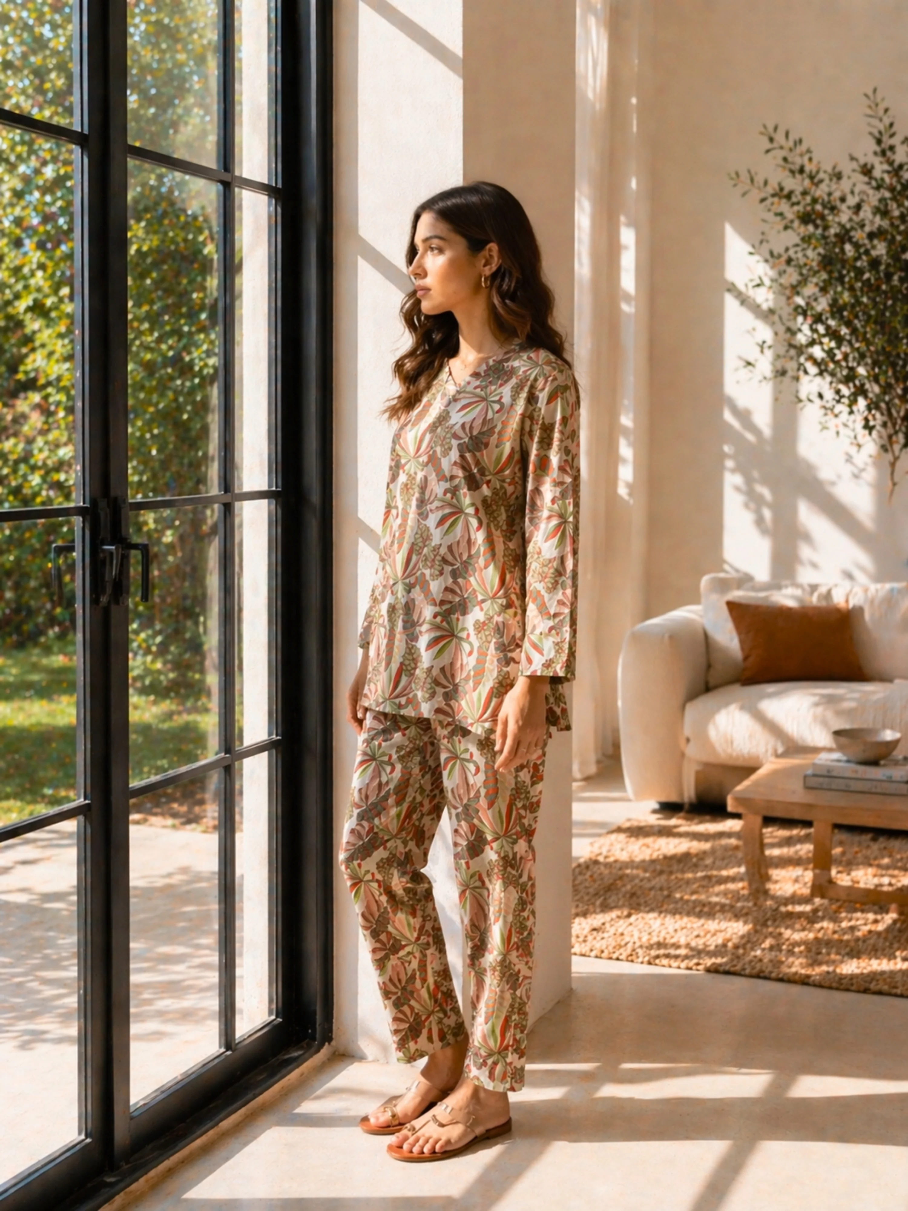 Tropical Sand White Patiala V-Neck Co-Ord Set - Image 5