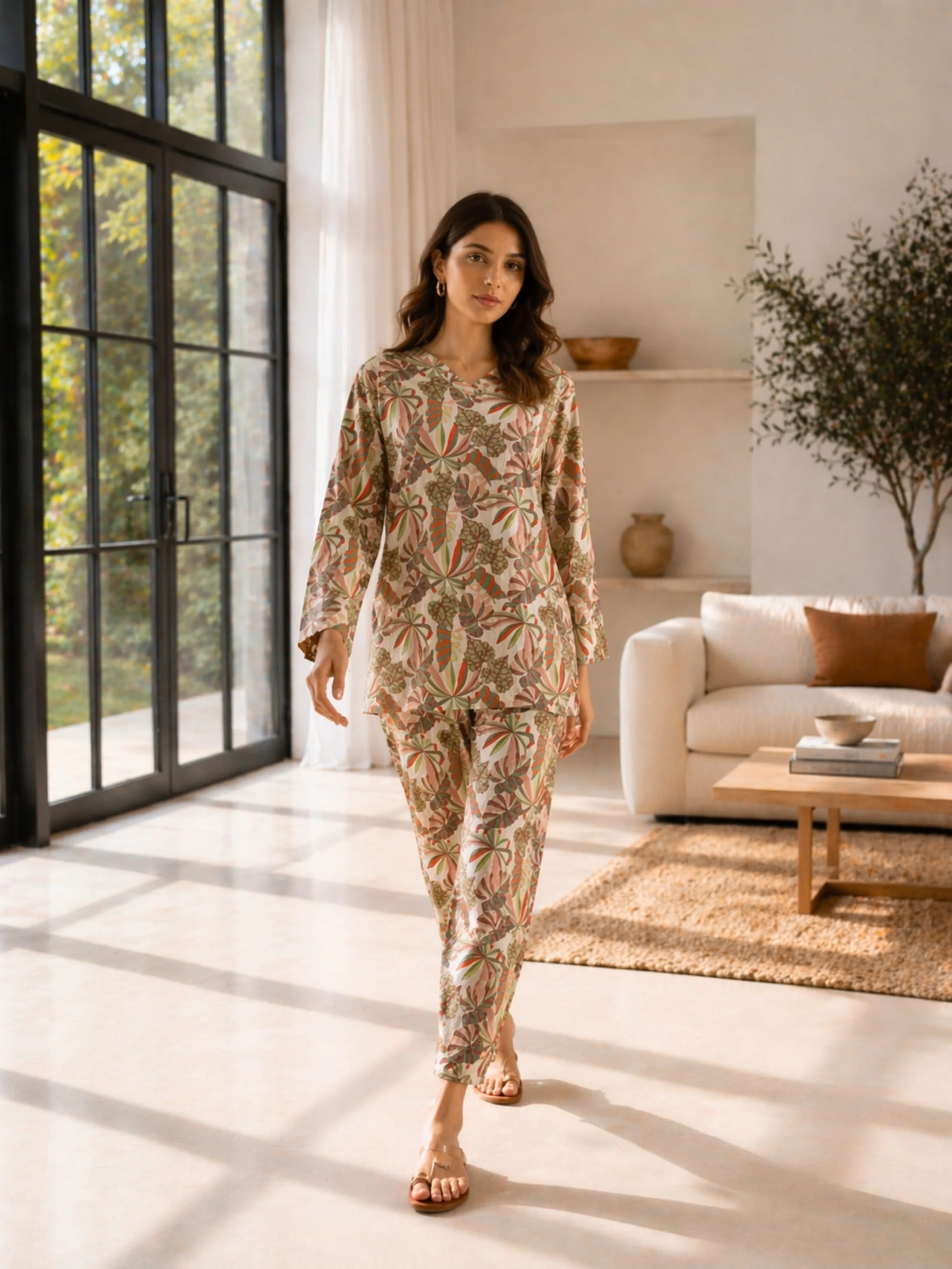 Tropical Sand White Patiala V-Neck Co-Ord Set - Image 6