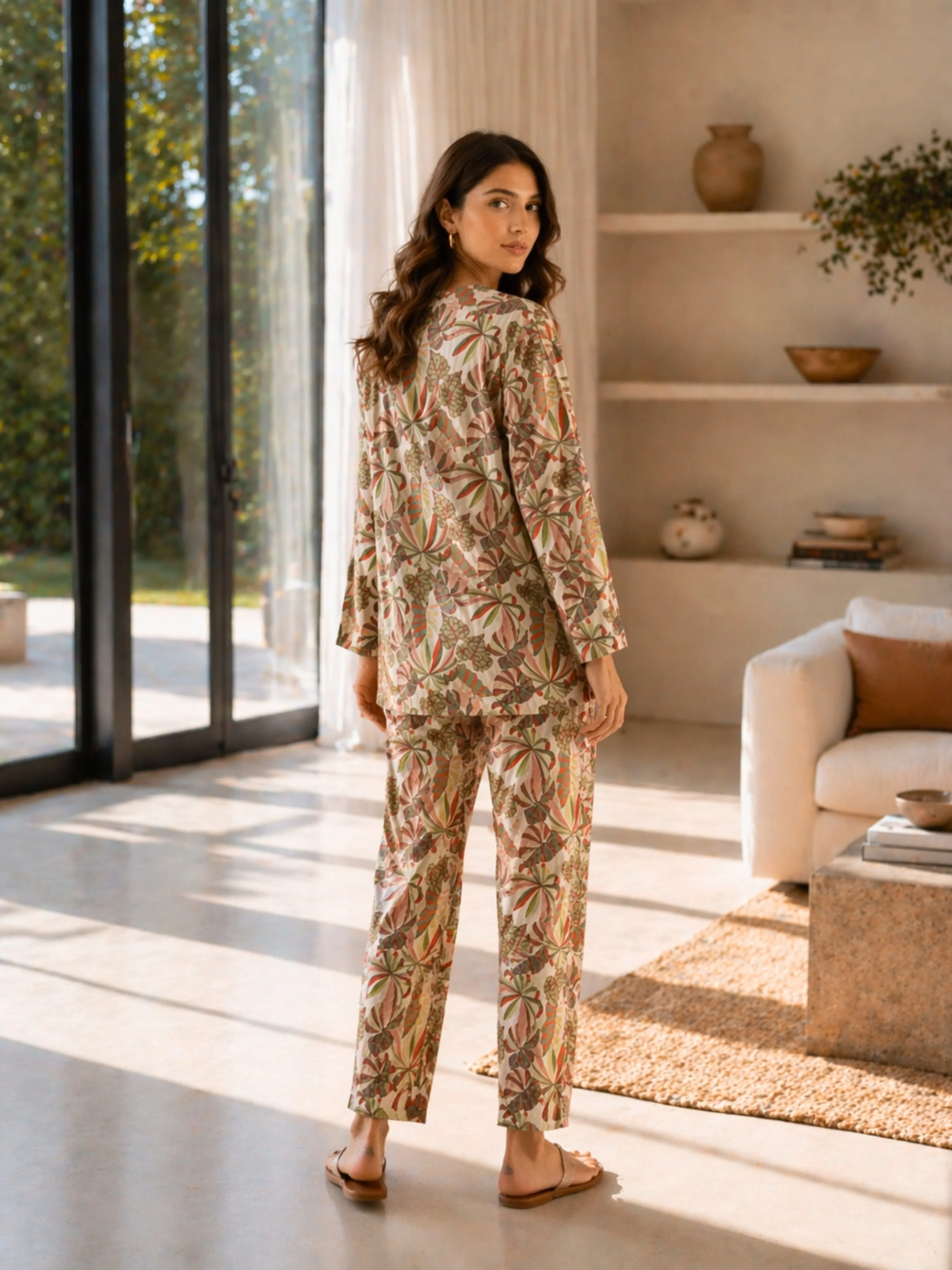Tropical Sand White Patiala V-Neck Co-Ord Set - Image 7