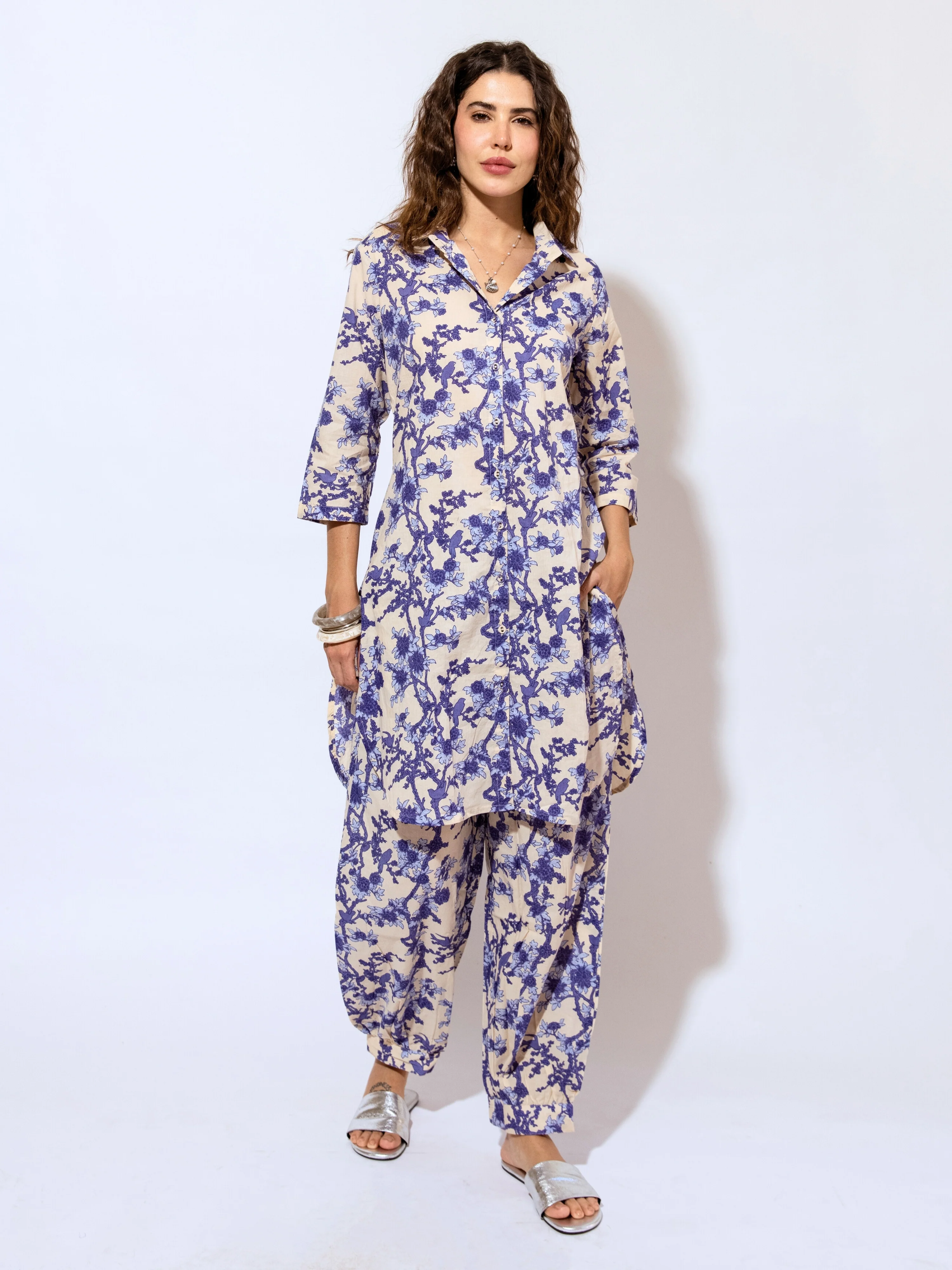 Tropical Sapphire Dream Long Shirt & Patiala Co-Ord Set - Image 11