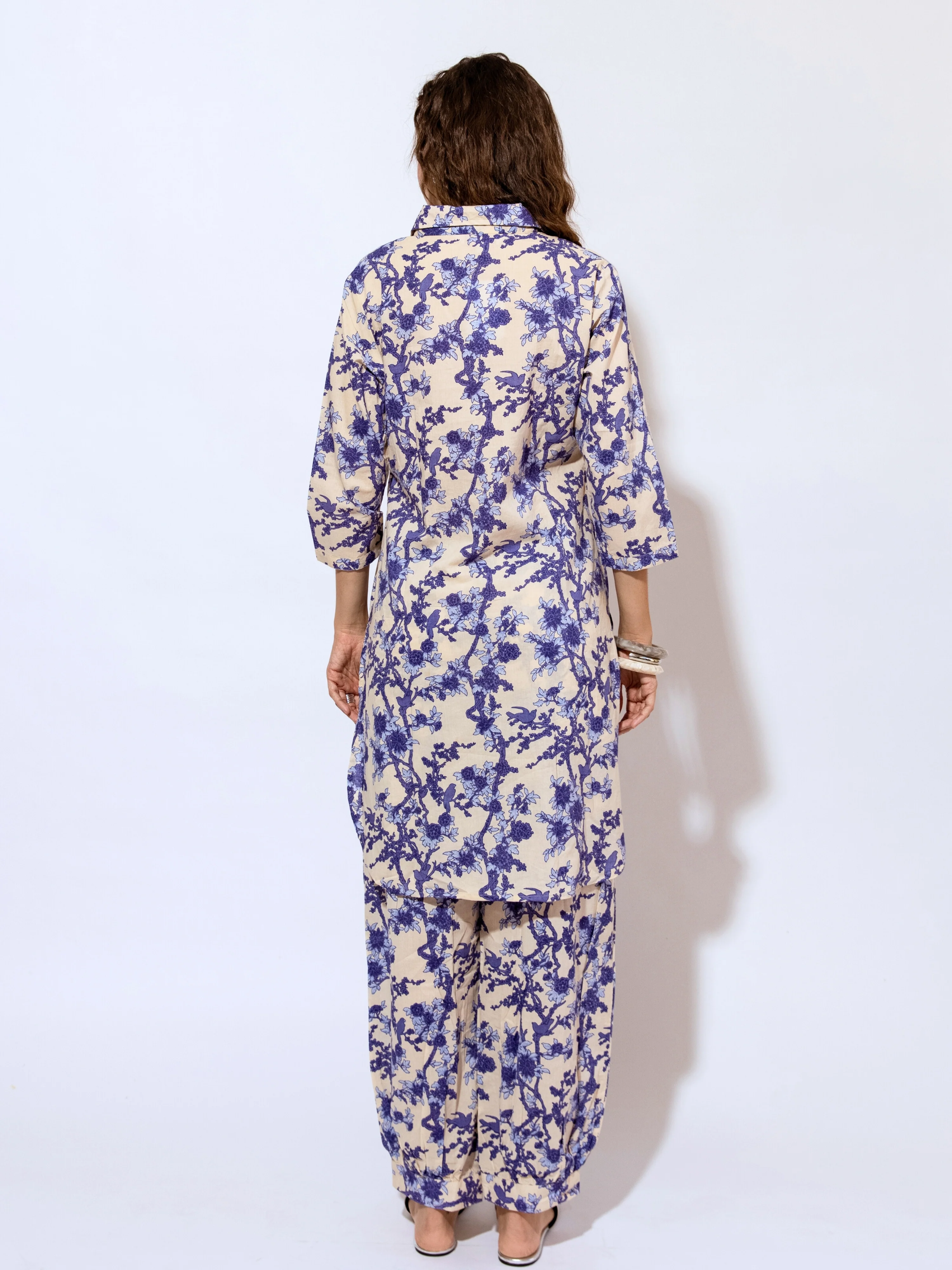 Tropical Sapphire Dream Long Shirt & Patiala Co-Ord Set - Image 3