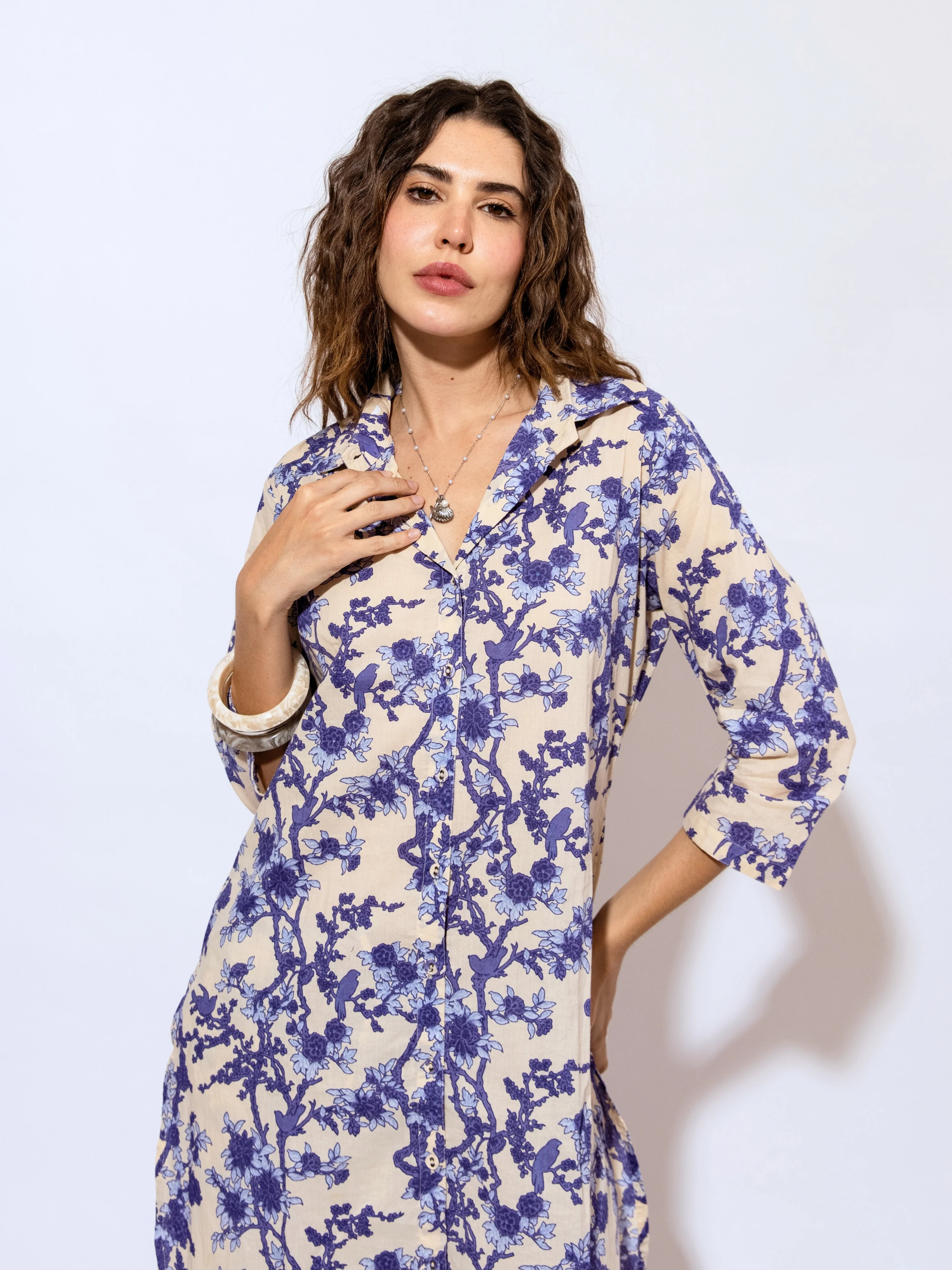 Tropical Sapphire Dream Long Shirt & Patiala Co-Ord Set - Image 5