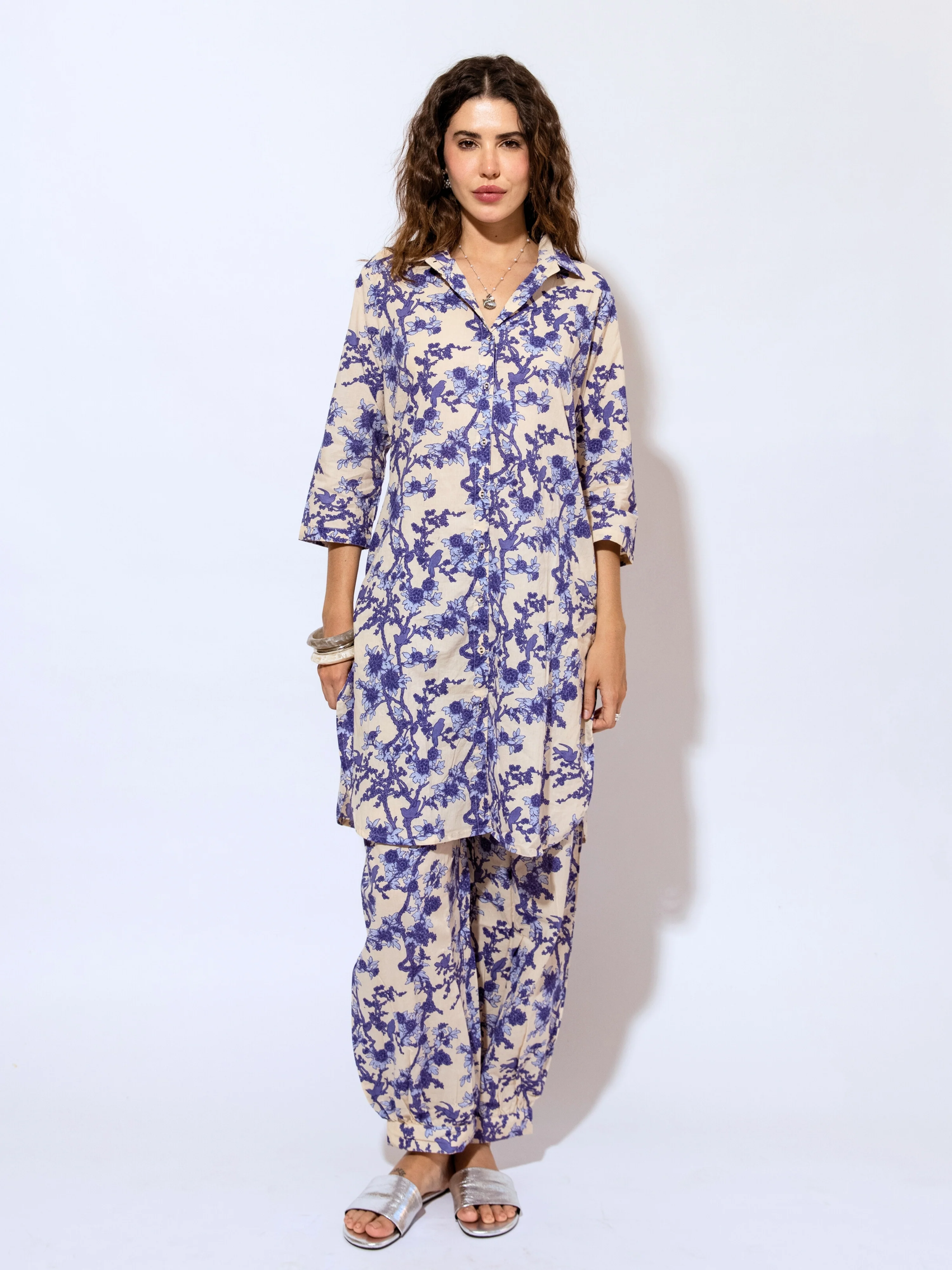 Tropical Sapphire Dream Long Shirt & Patiala Co-Ord Set - Image 7