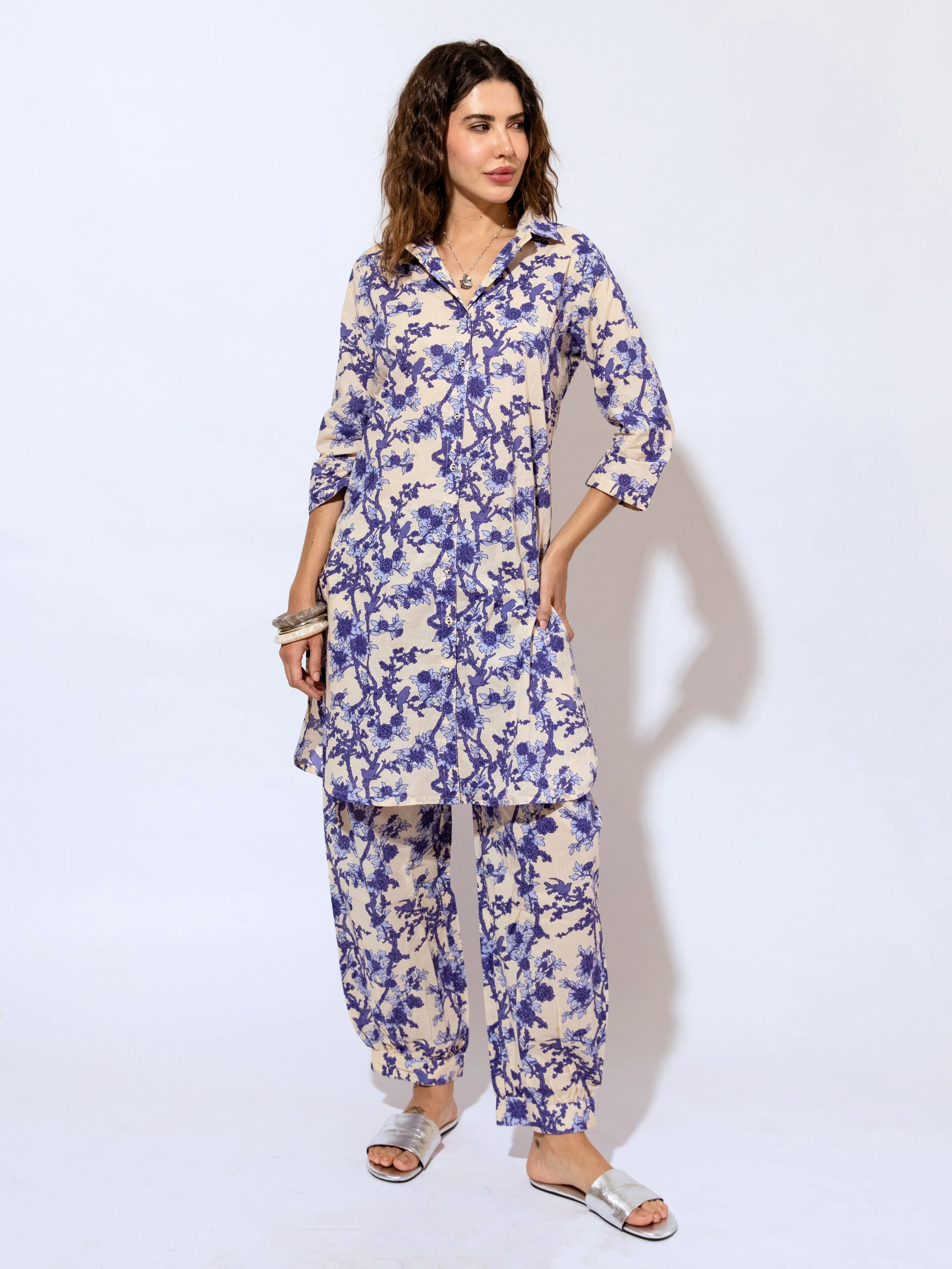 Tropical Sapphire Dream Long Shirt & Patiala Co-Ord Set - Image 8