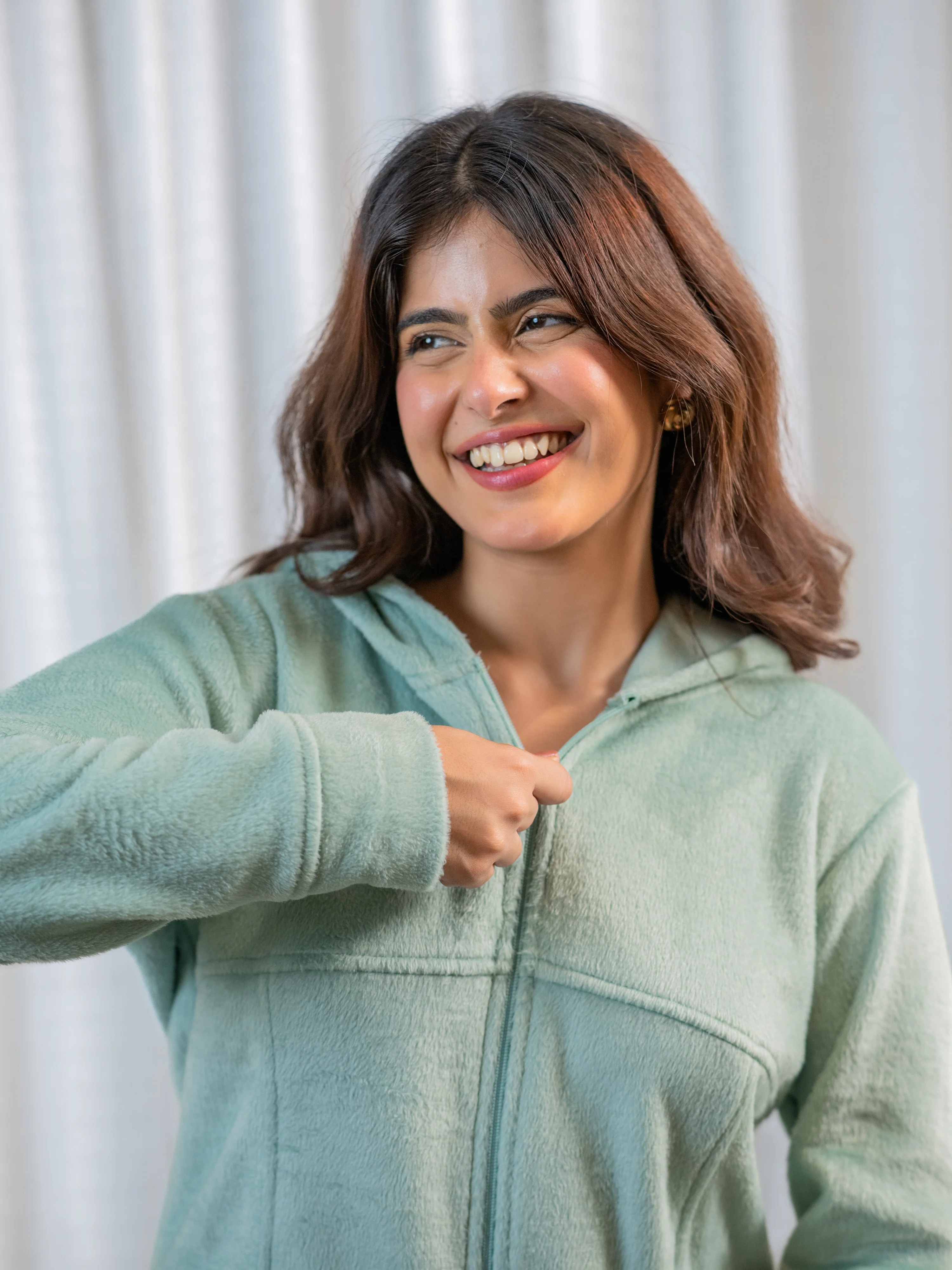 Turquoise Super Soft Woollen Zip-Up Hoodie Sweatshirt Set - Image 2