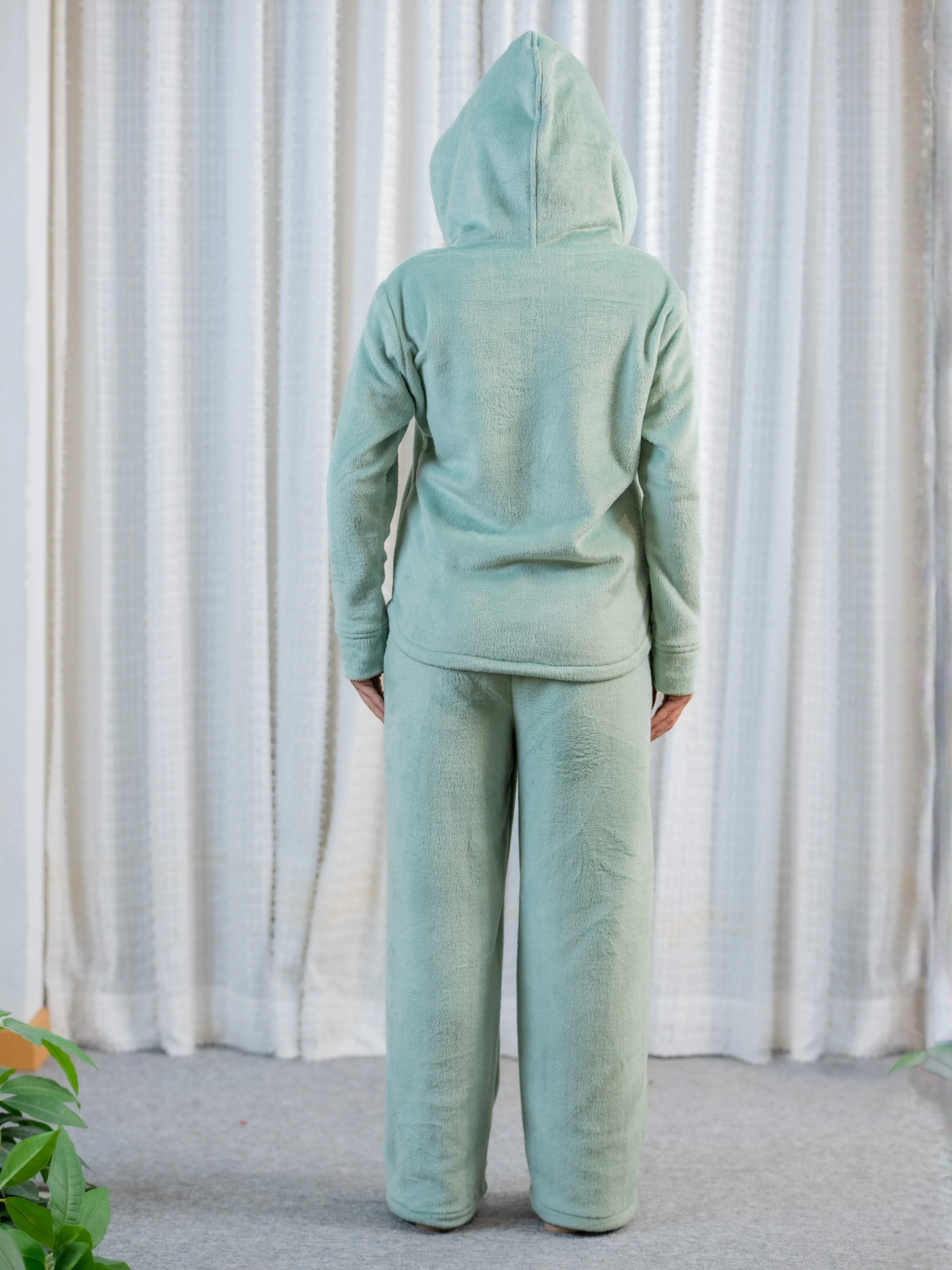 Turquoise Super Soft Woollen Zip-Up Hoodie Sweatshirt Set - Image 8