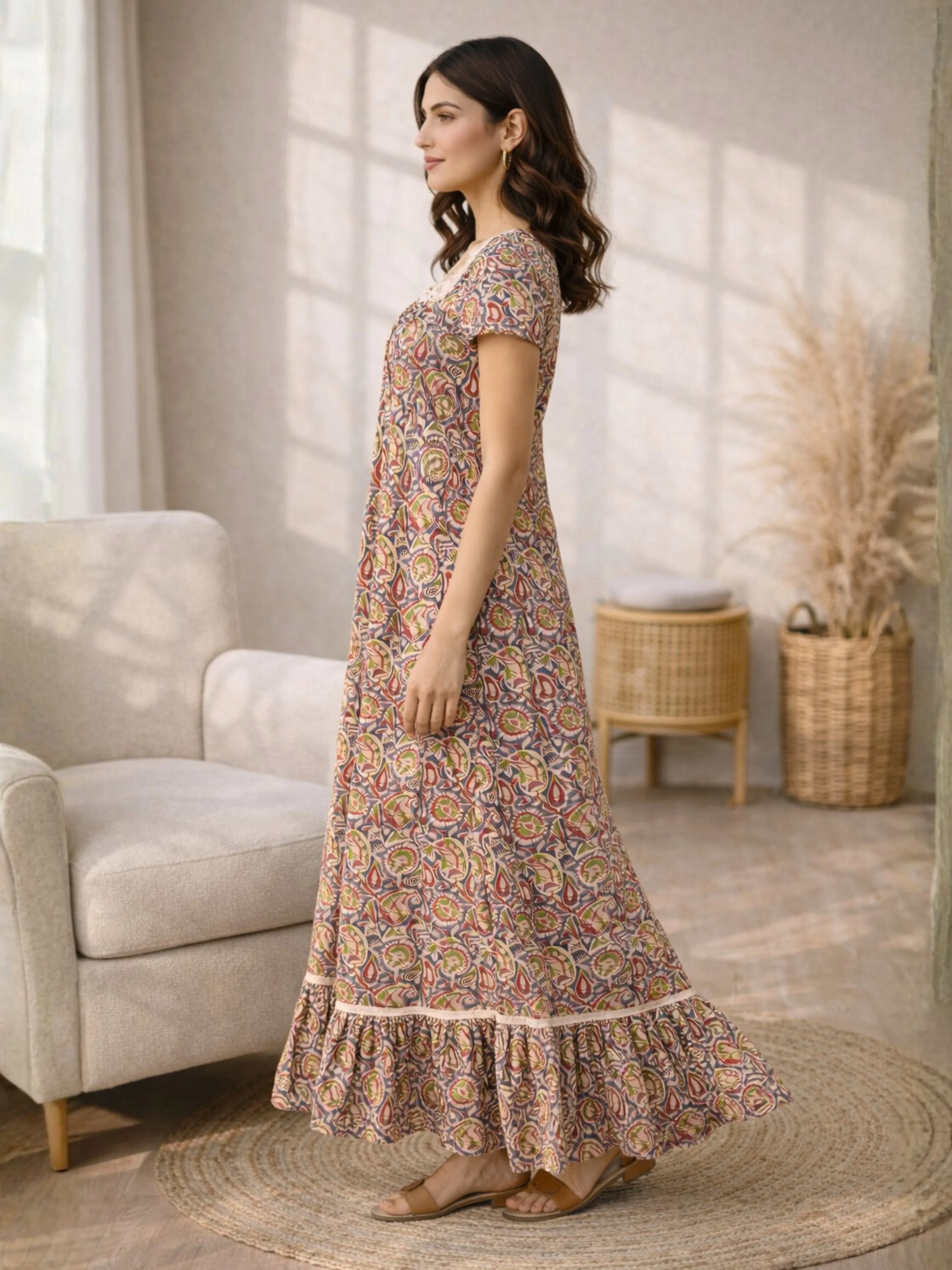 Twilight Blue Pure Cotton Women's Night Maxi Dress - Image 3