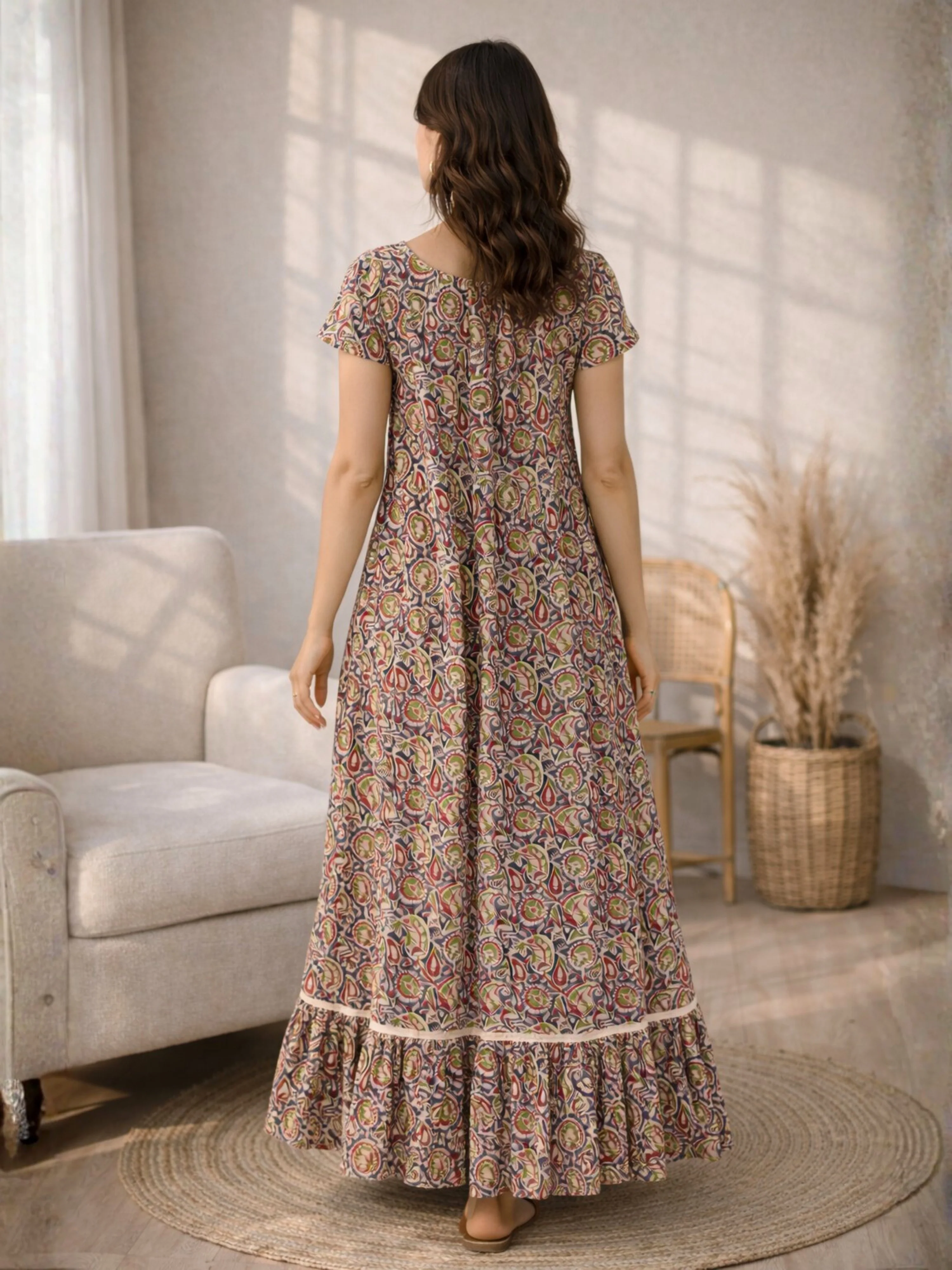 Twilight Blue Pure Cotton Women's Night Maxi Dress - Image 4