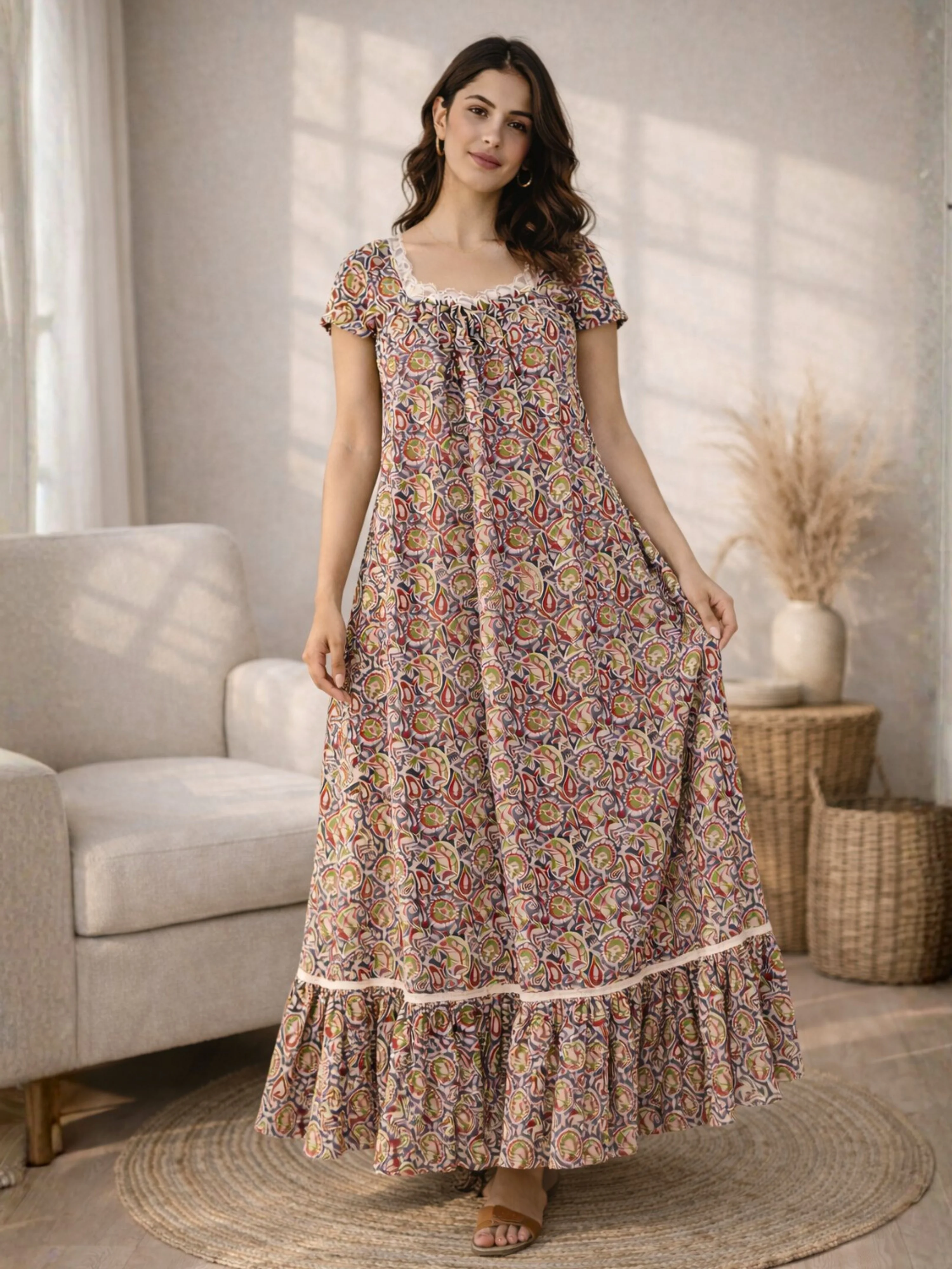 Twilight Blue Pure Cotton Women's Night Maxi Dress - Image 6