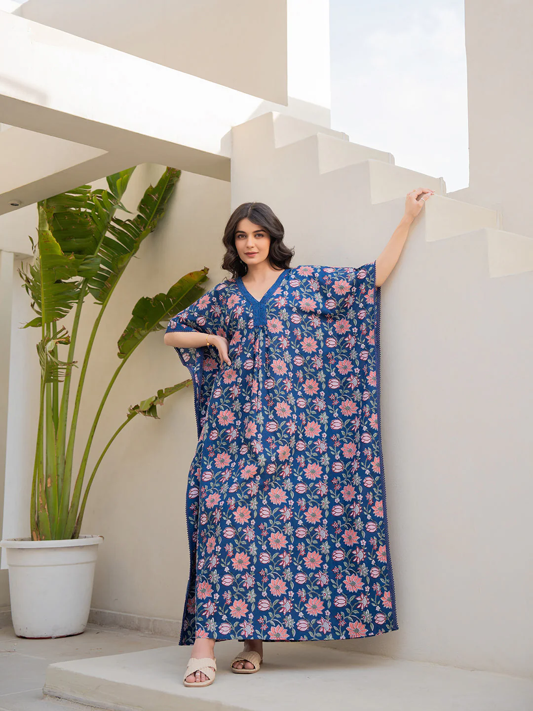 V-Neck Lace Berry Blue  Kaftan - Image 11