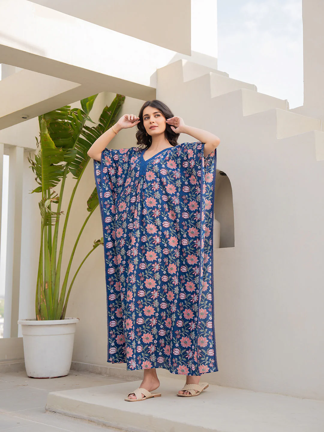 V-Neck Lace Berry Blue  Kaftan - Image 8