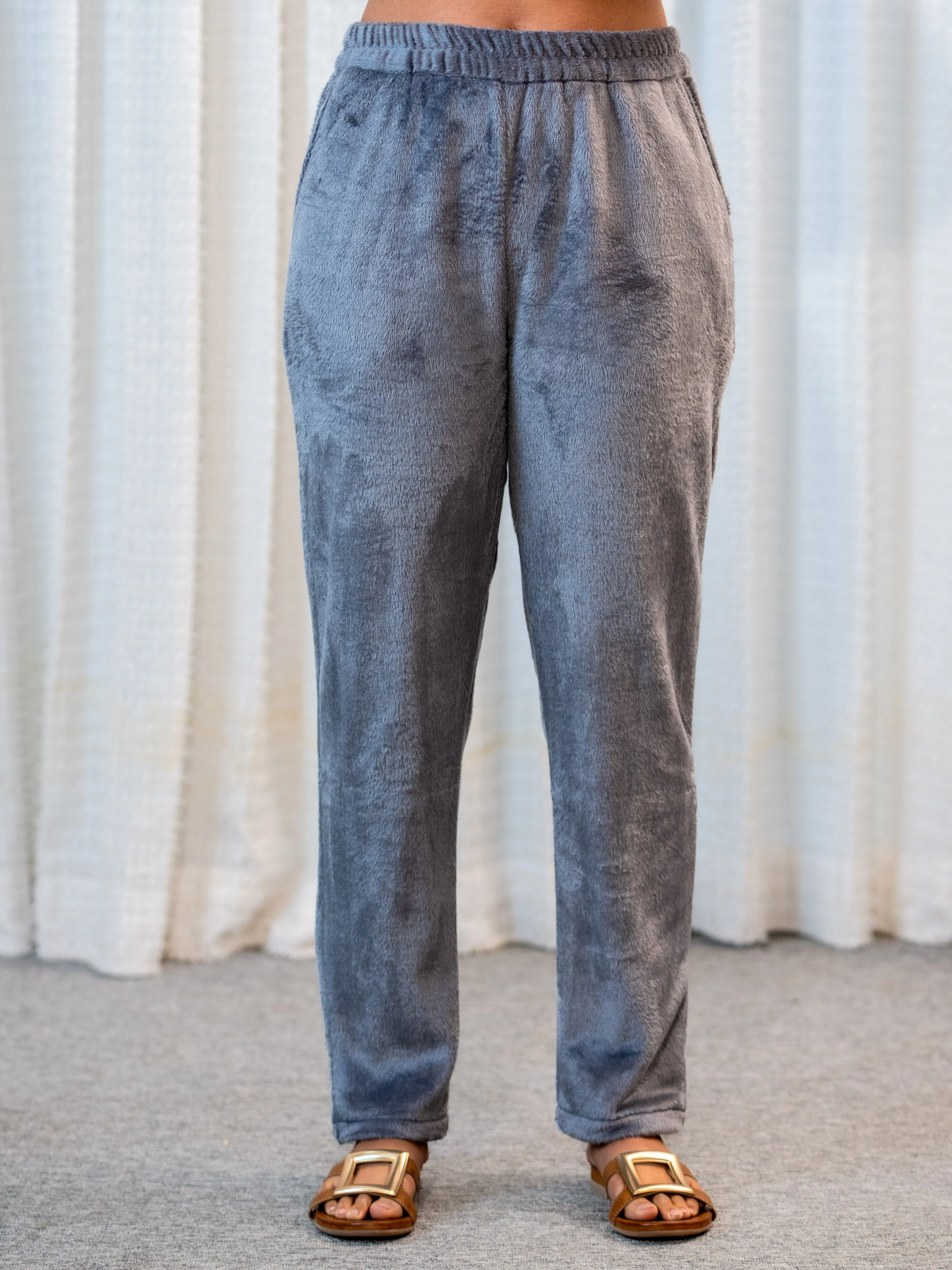 V Neck Super Soft Dark Grey Woollen Lounge Wear Set - Image 9