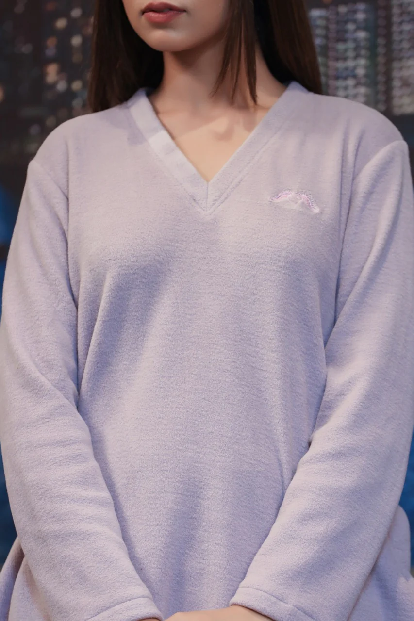 V neck Super Soft Lavender woollen Lounge Wear Set - Image 2