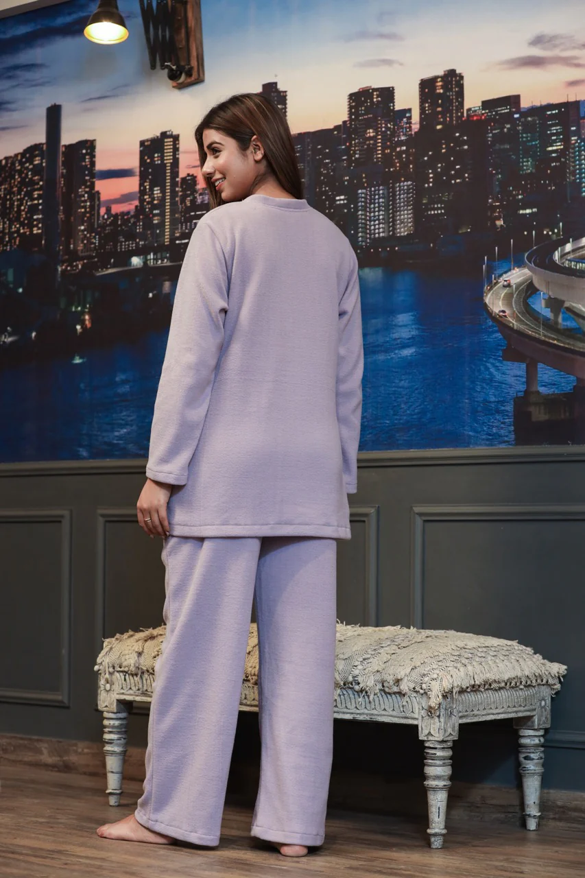 V neck Super Soft Lavender woollen Lounge Wear Set - Image 5