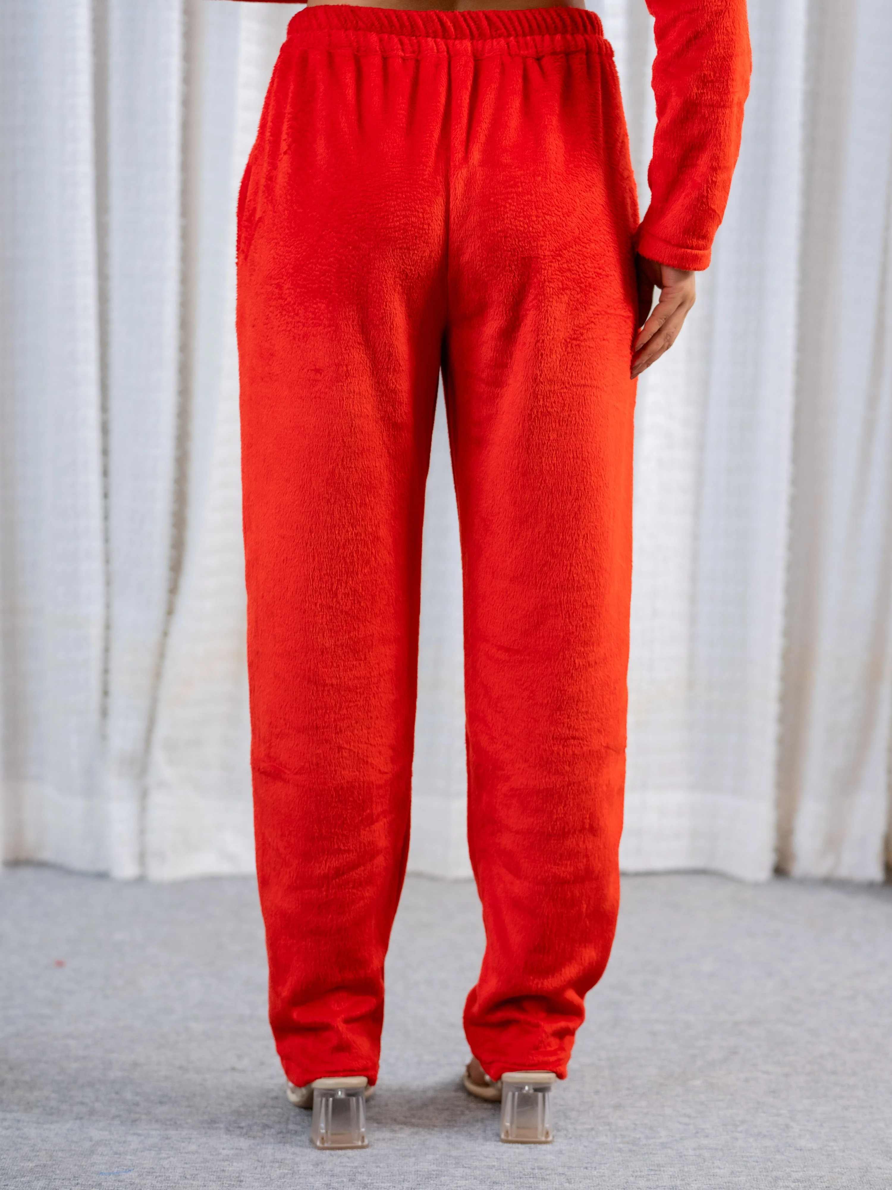 V Neck Super Soft Red Woollen Lounge Wear Set - Image 8