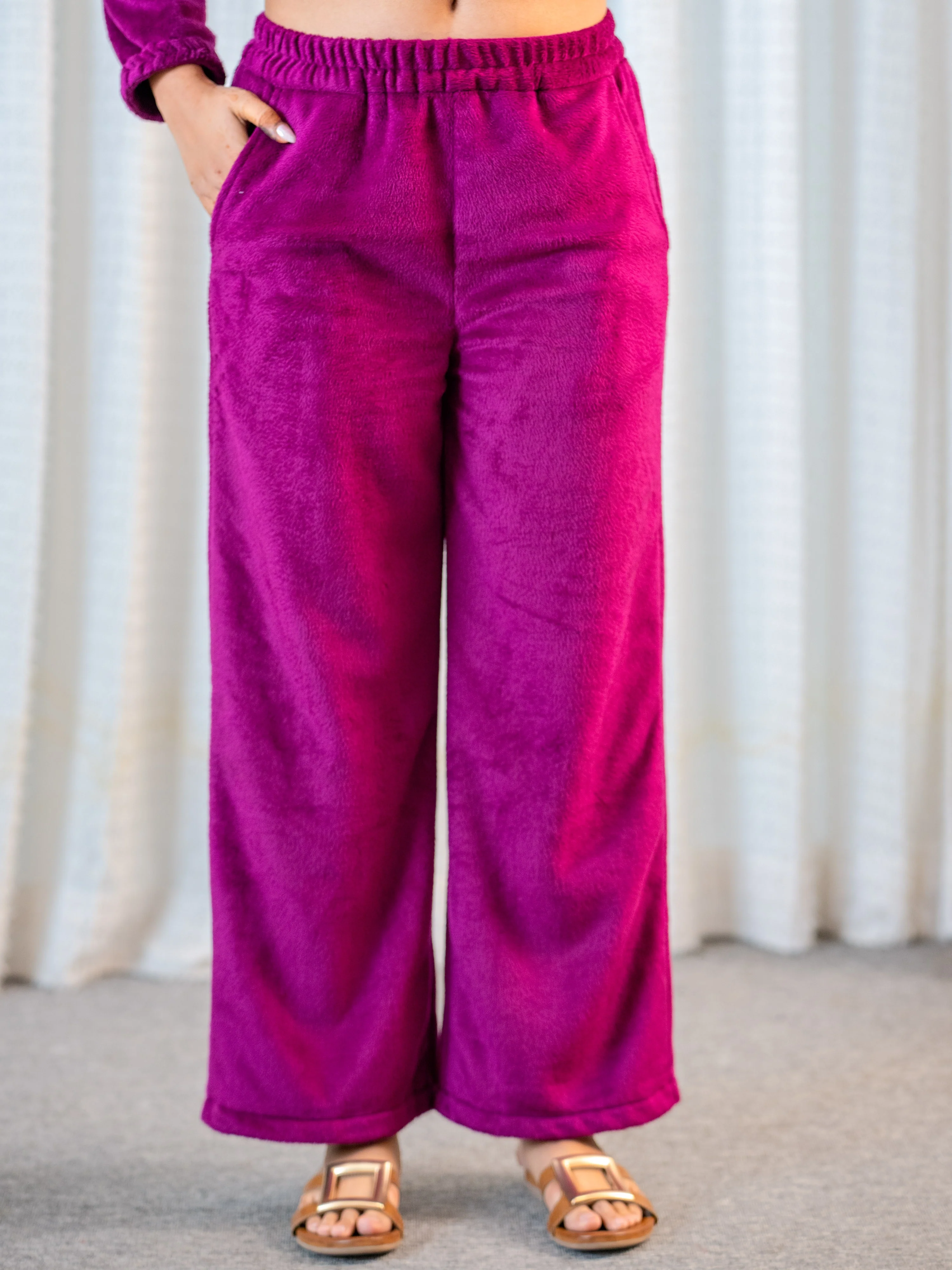 V Neck Super Soft Wine Long Kurta woollen Set - Image 9