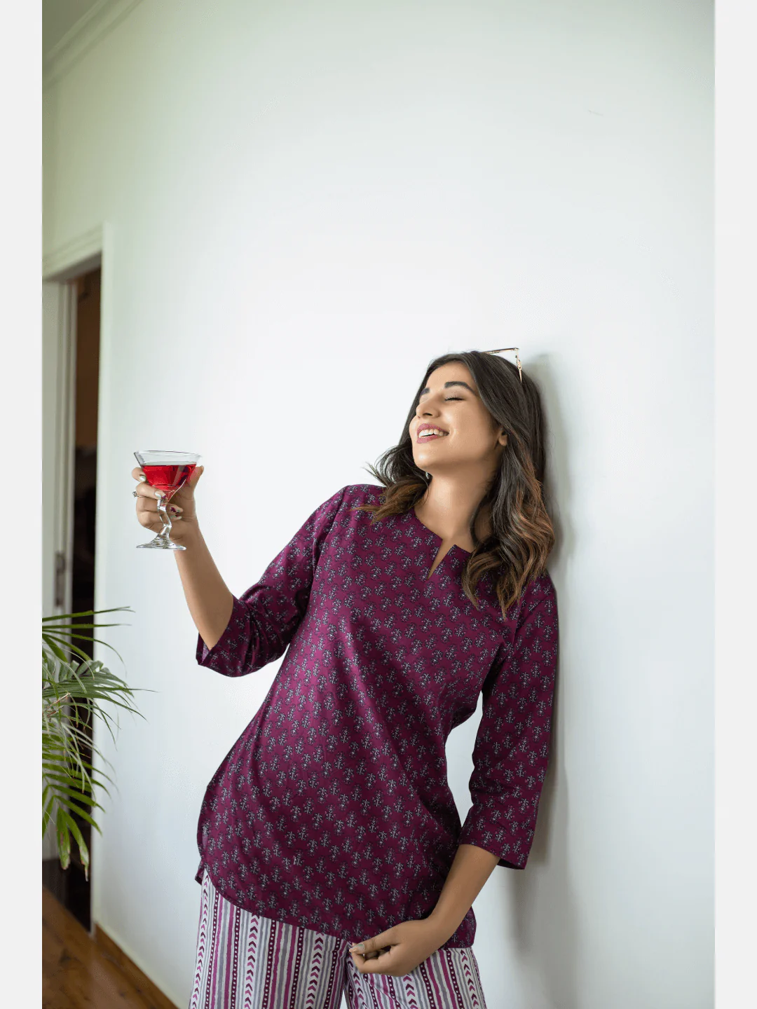 Wine Cotton Loungewear - Image 2