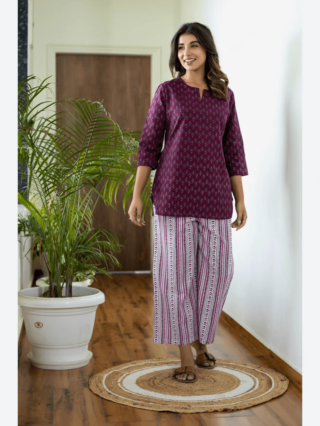 Wine Cotton Loungewear - Image 4