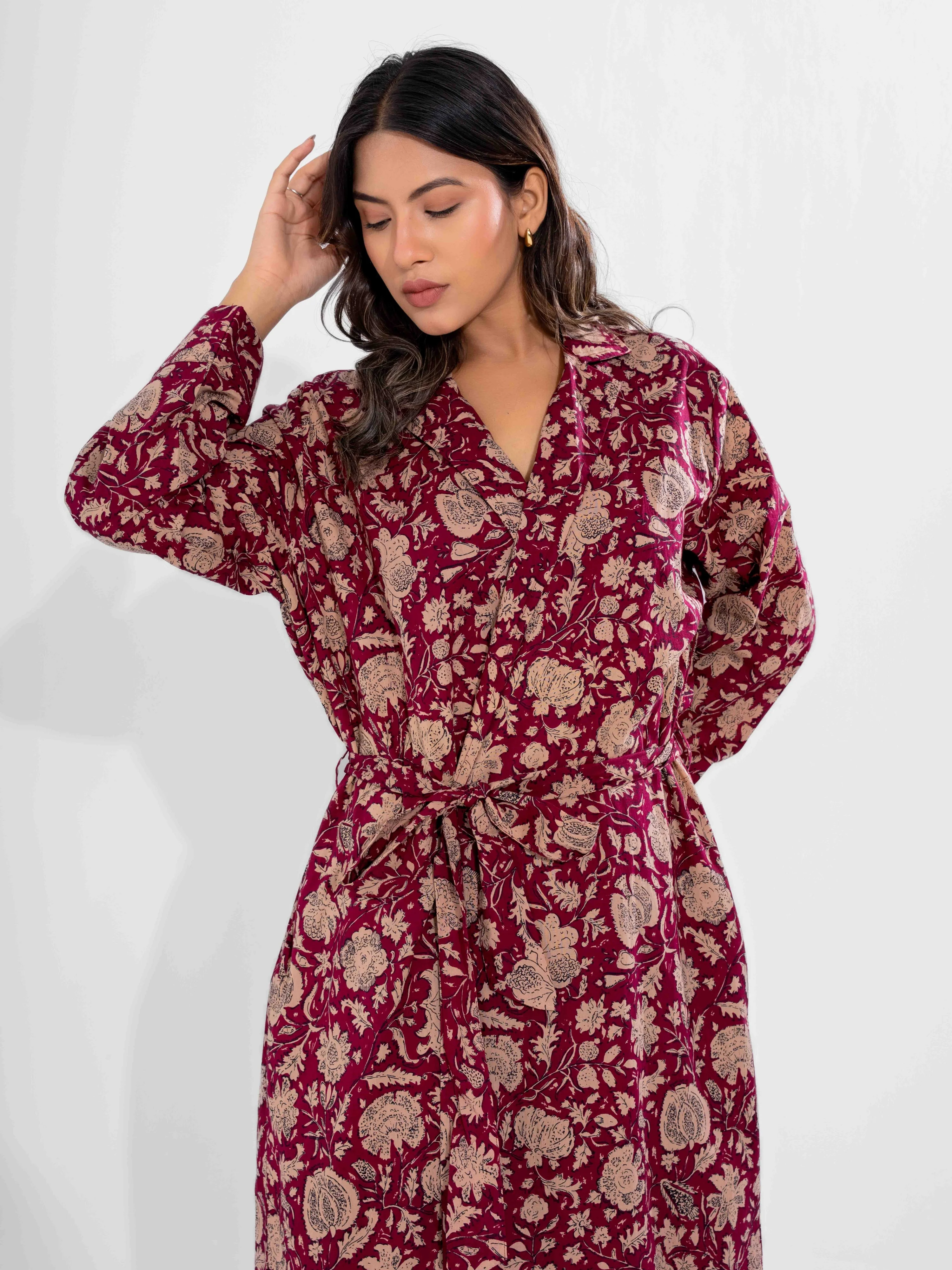 Wine Dust Pure Cotton Collar Robe - Image 2
