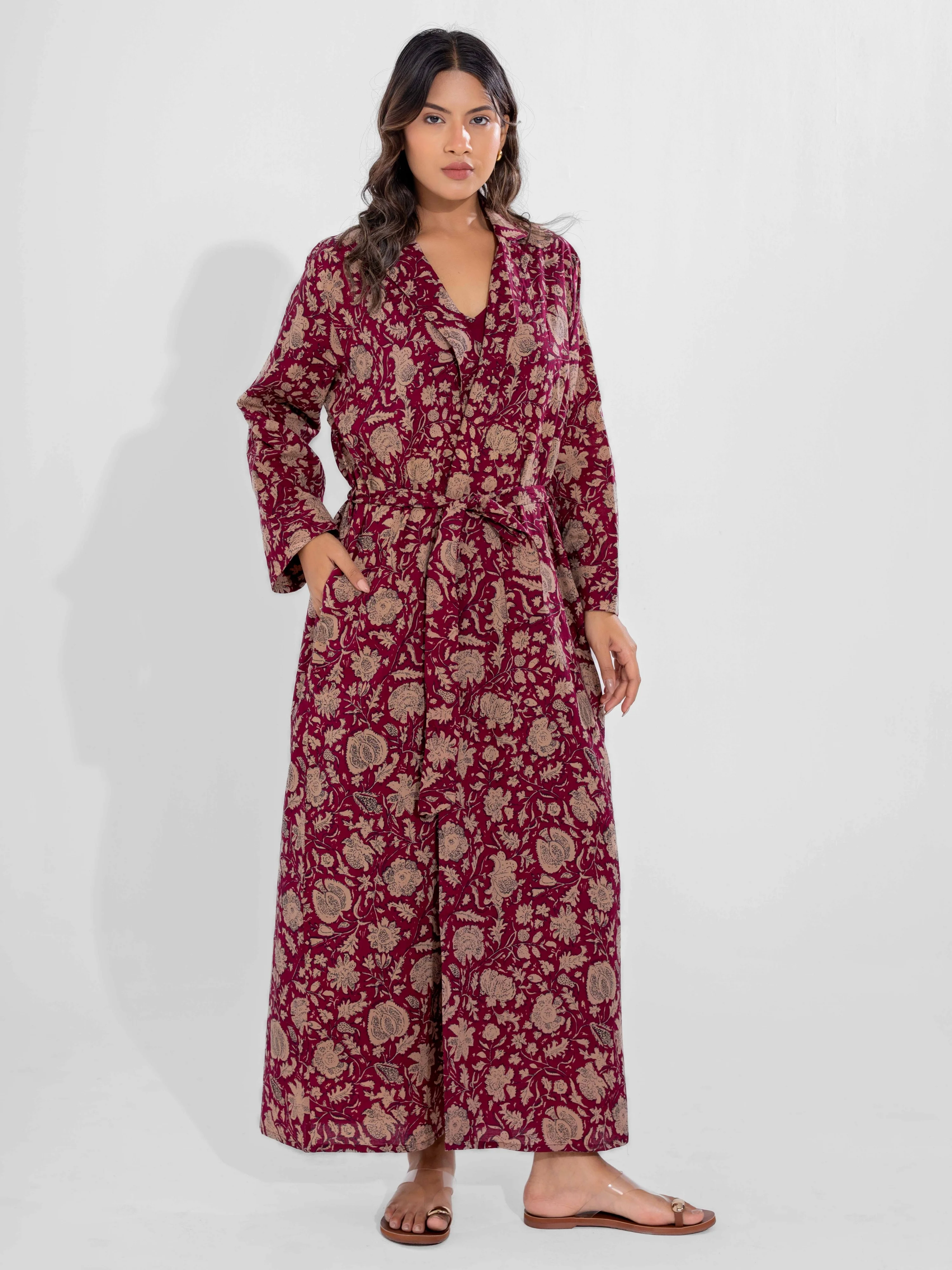 Wine Dust Pure Cotton Collar Robe - Image 4