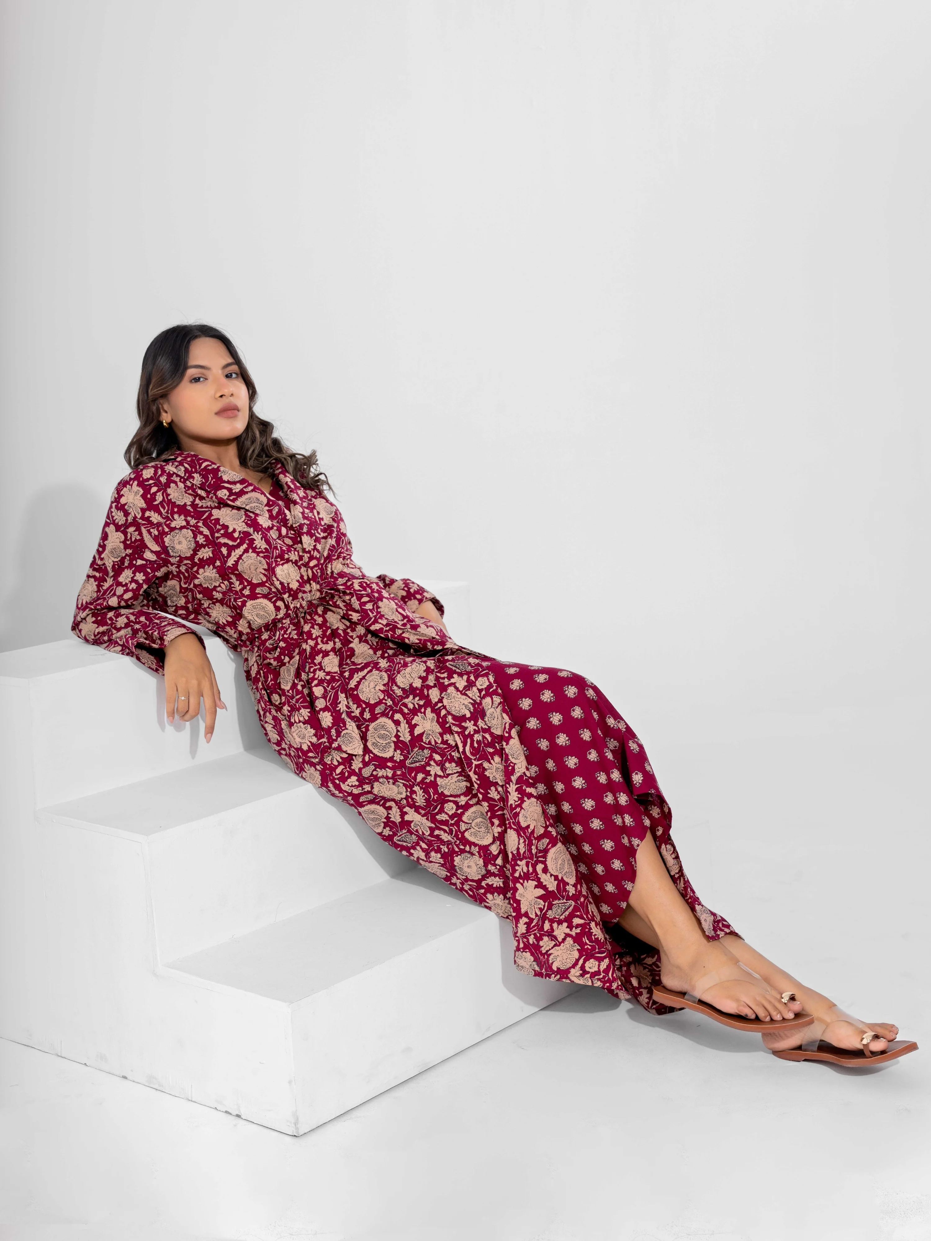 Wine Dust Pure Cotton Collar Robe - Image 7