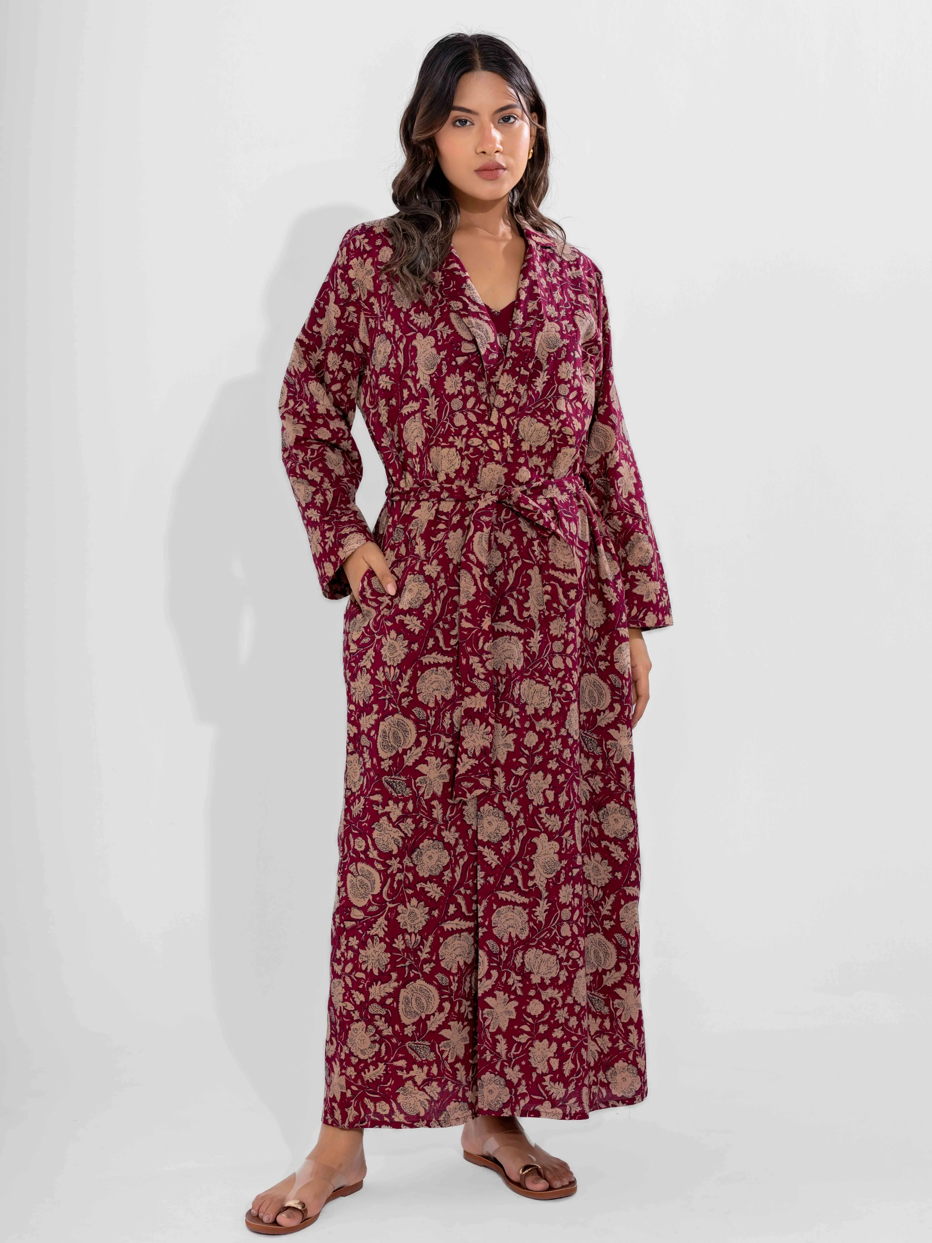 Wine Mocha Pure Cotton V-Neck Midi with Shrug - Image 10