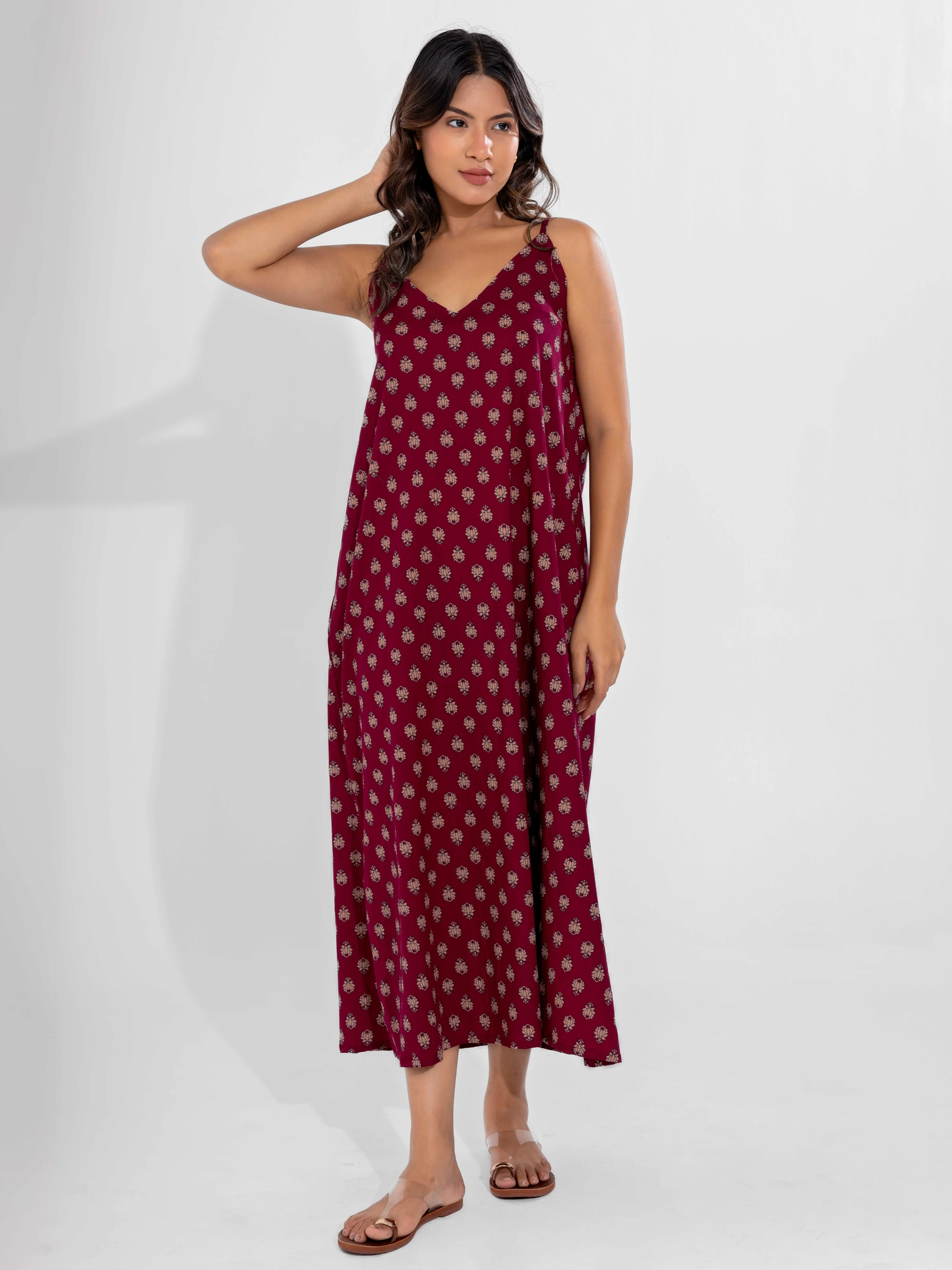 Wine Mocha Pure Cotton V-Neck Midi with Shrug - Image 12