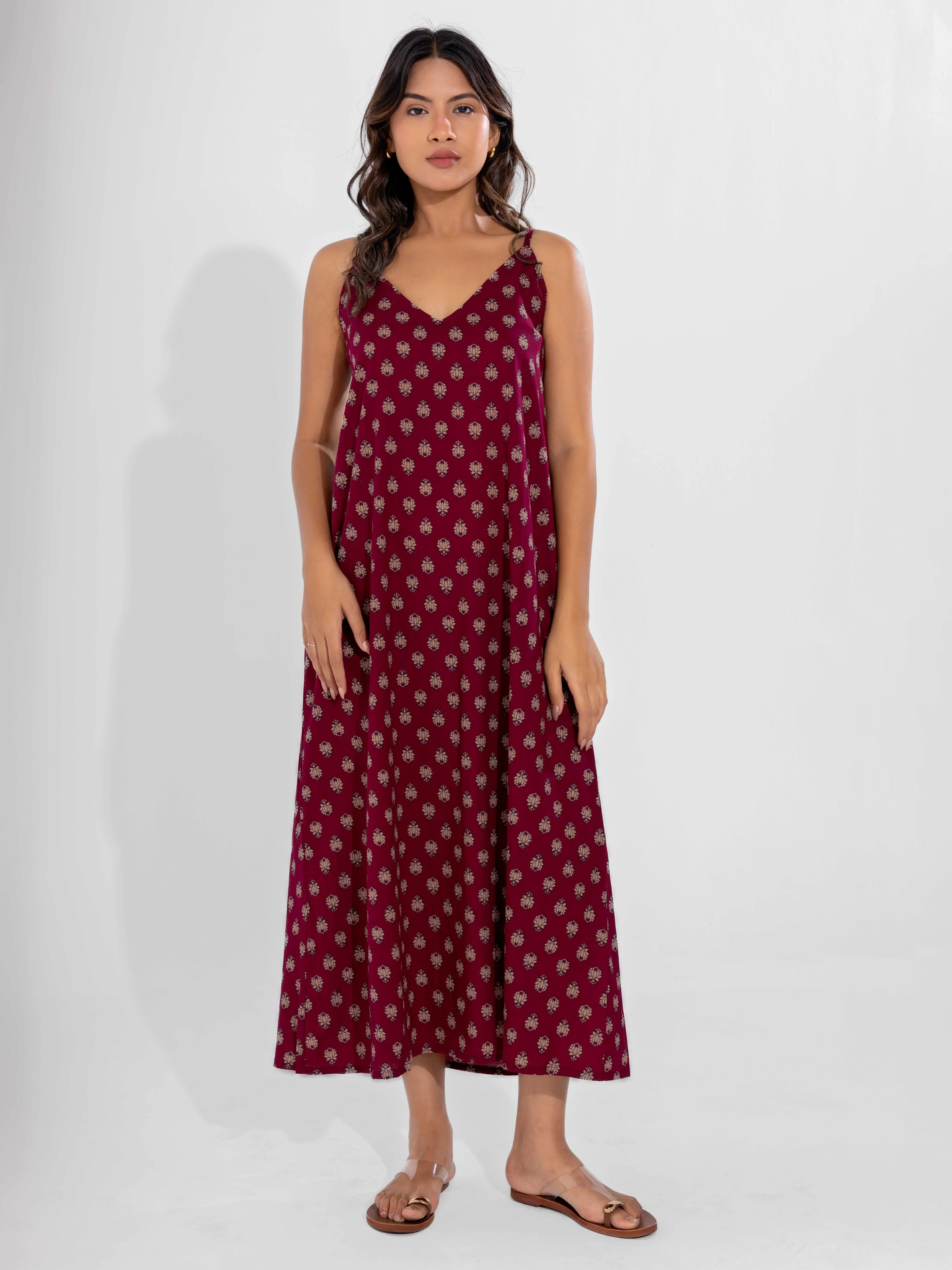 Wine Mocha Pure Cotton V-Neck Midi with Shrug - Image 4