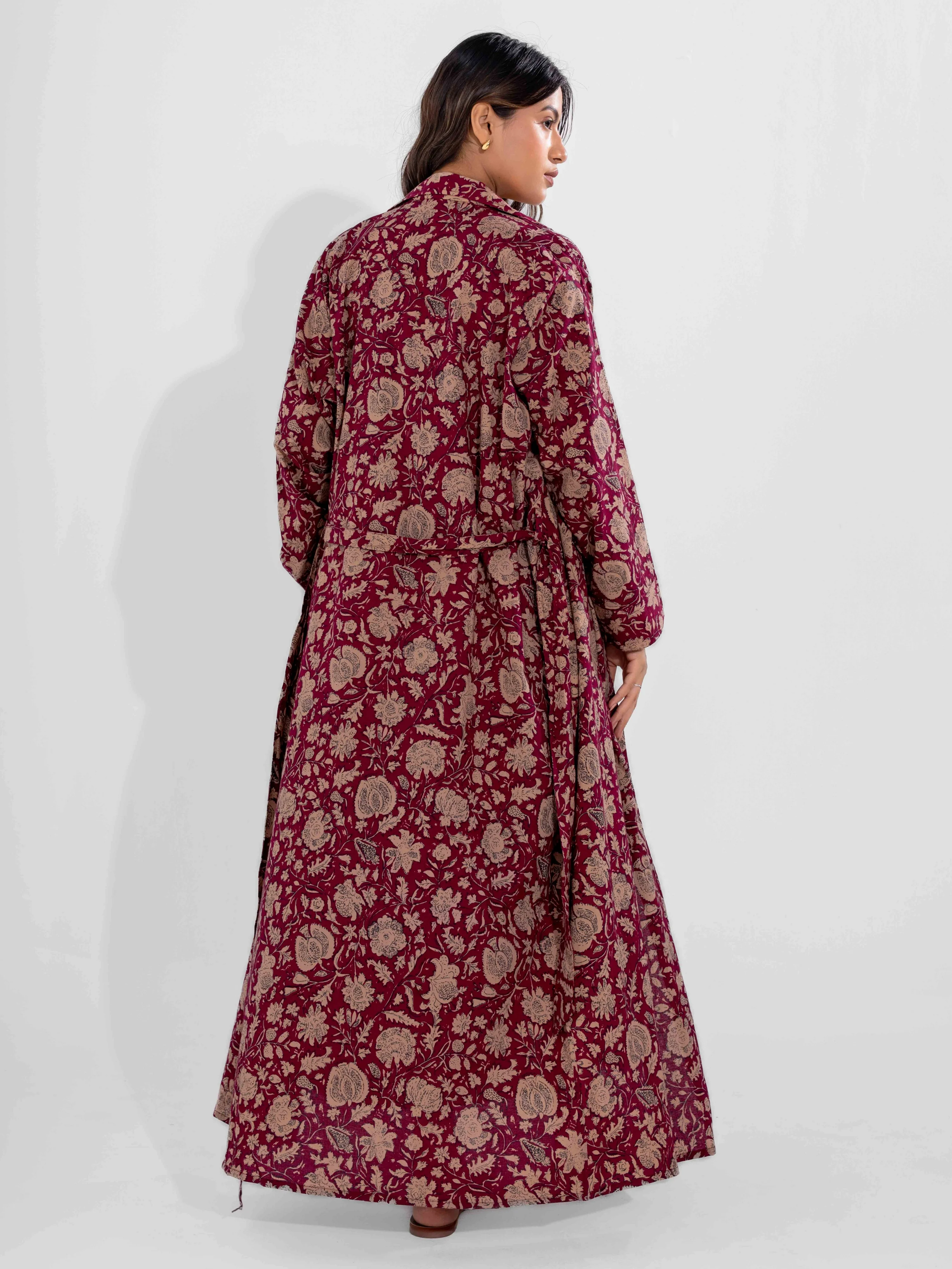 Wine Mocha Pure Cotton V-Neck Midi with Shrug - Image 6
