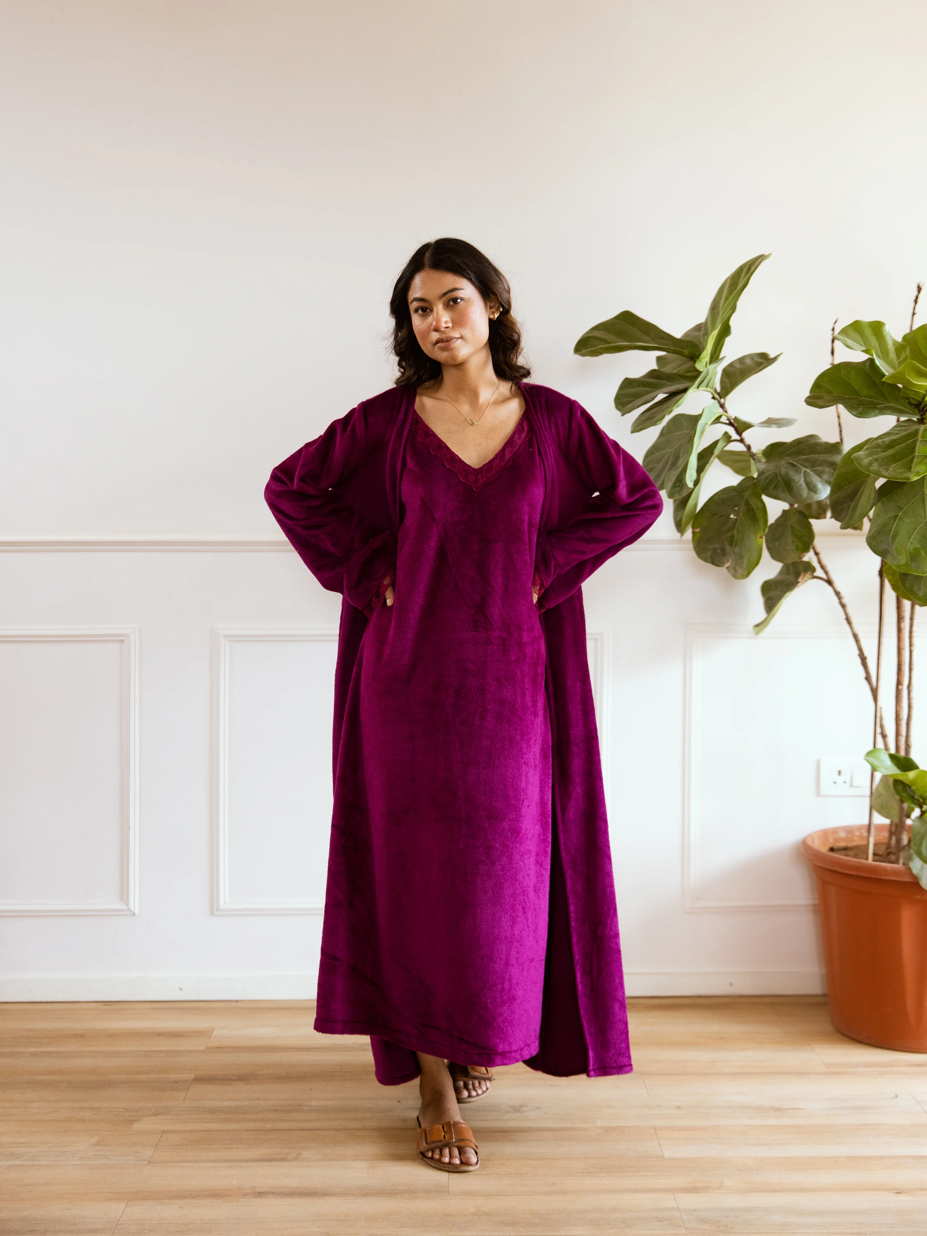 Wine Super Soft Woollen Maxi & Shrug Set - Image 10
