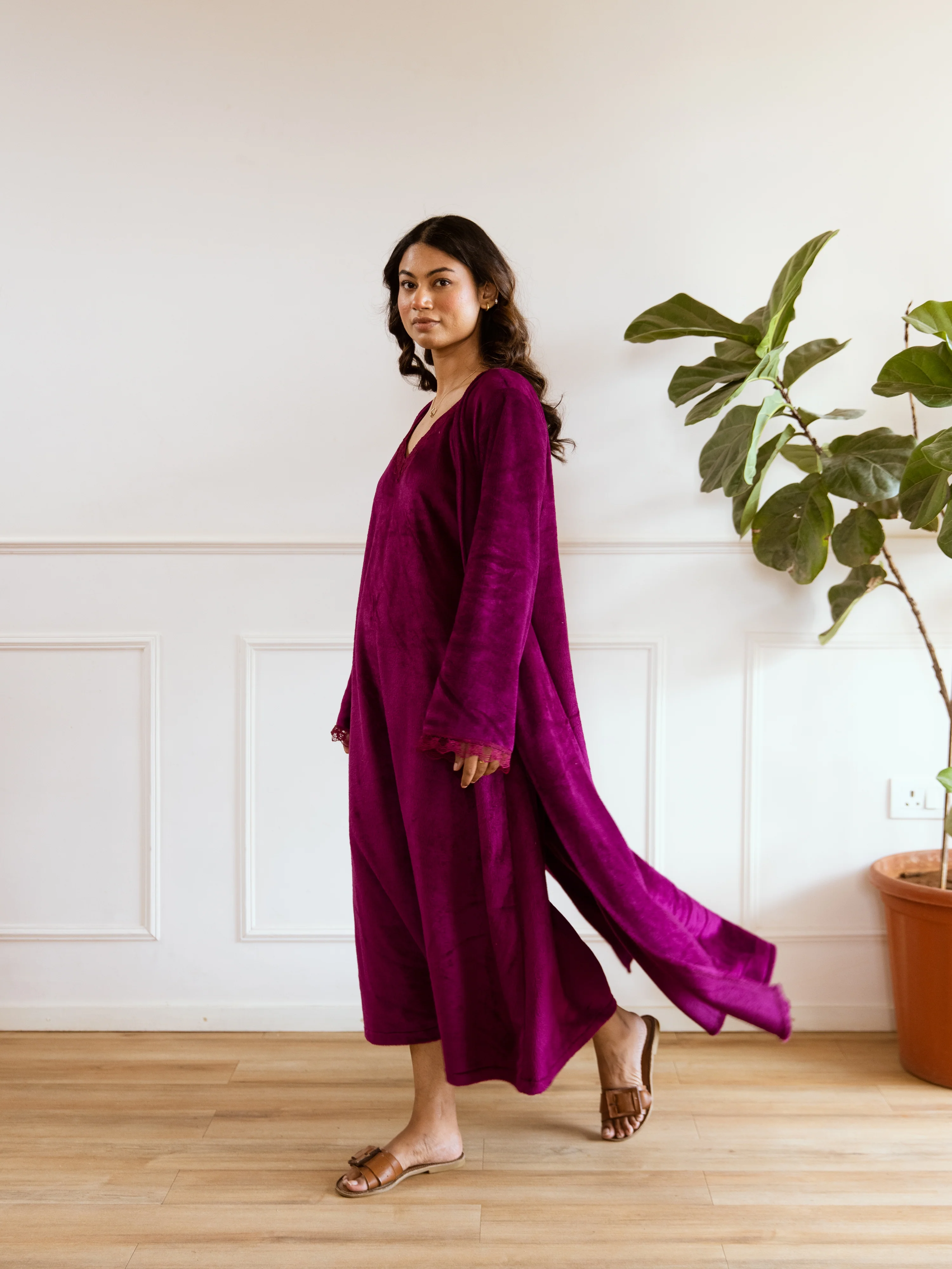 Wine Super Soft Woollen Maxi & Shrug Set - Image 6