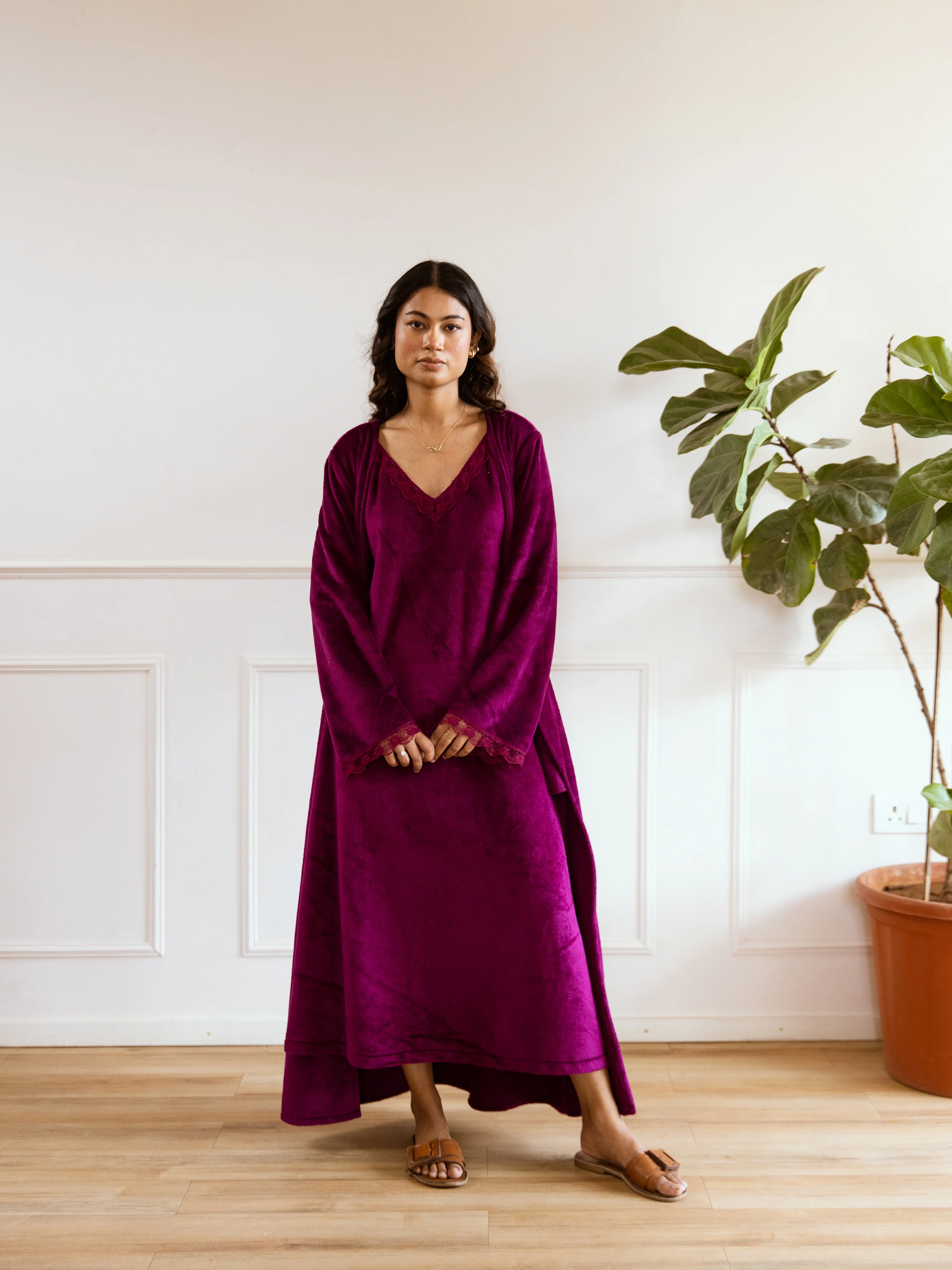 Wine Super Soft Woollen Maxi & Shrug Set - Image 9
