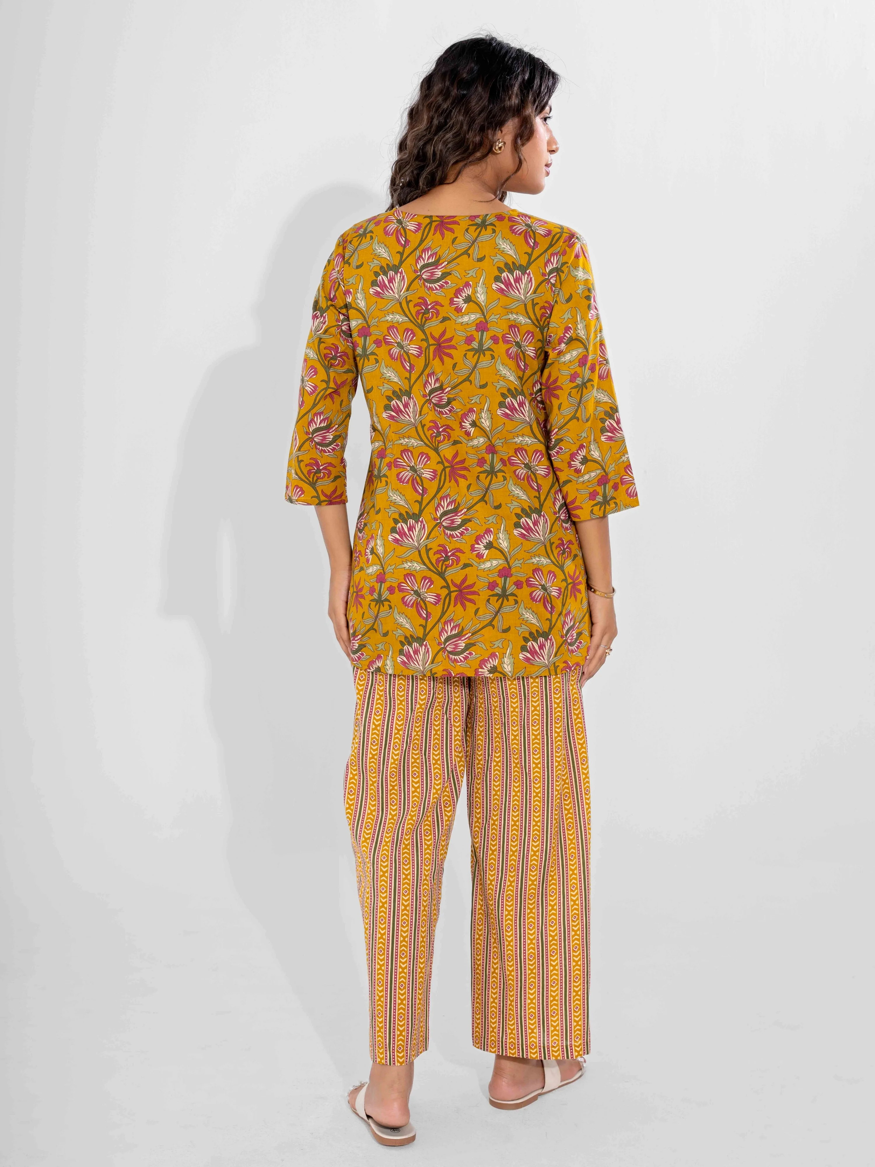 Yellow Dusk Pure Cotton Round Neck Co-ord Set - Image 3
