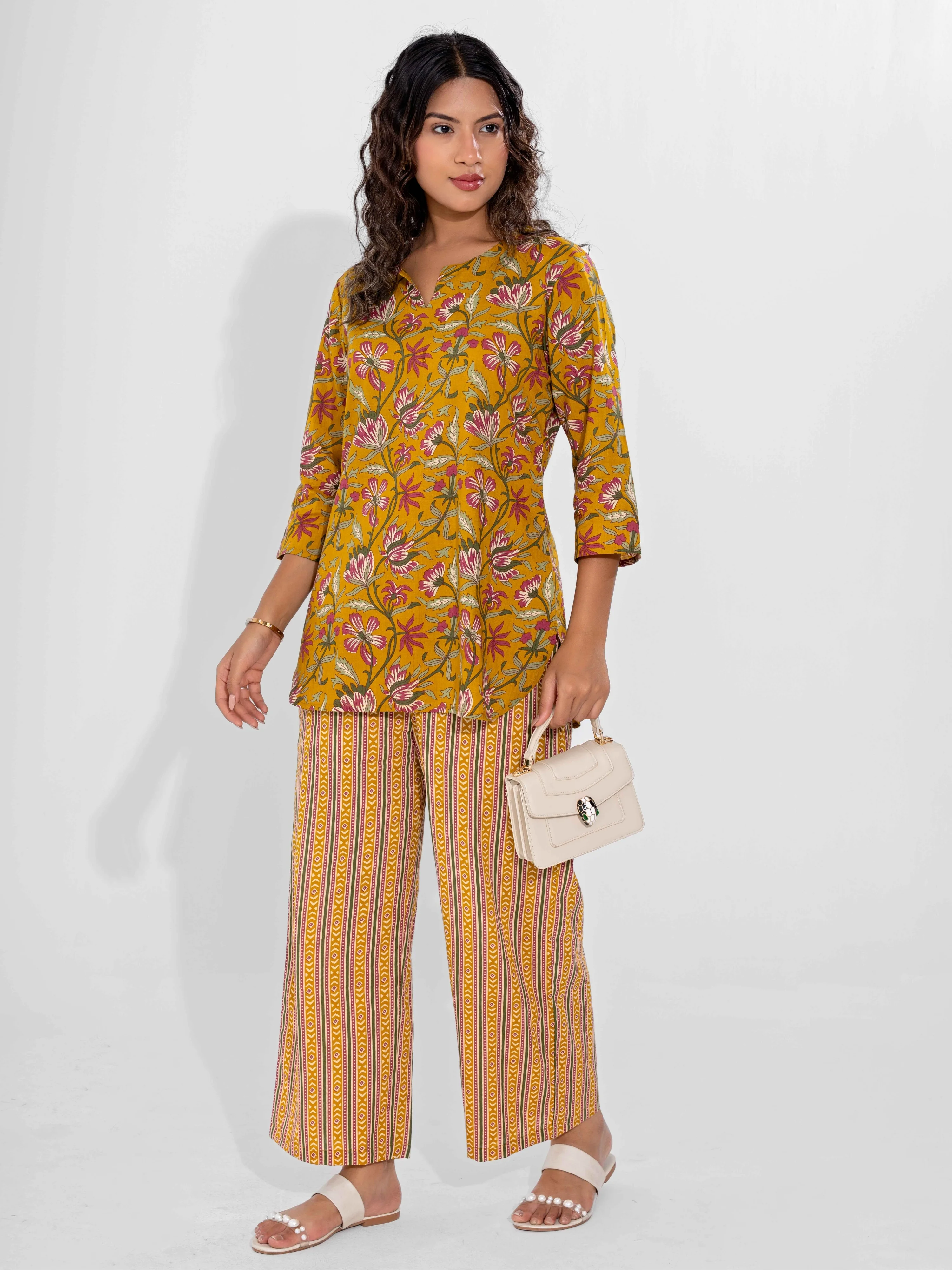 Yellow Dusk Pure Cotton Round Neck Co-ord Set - Image 6