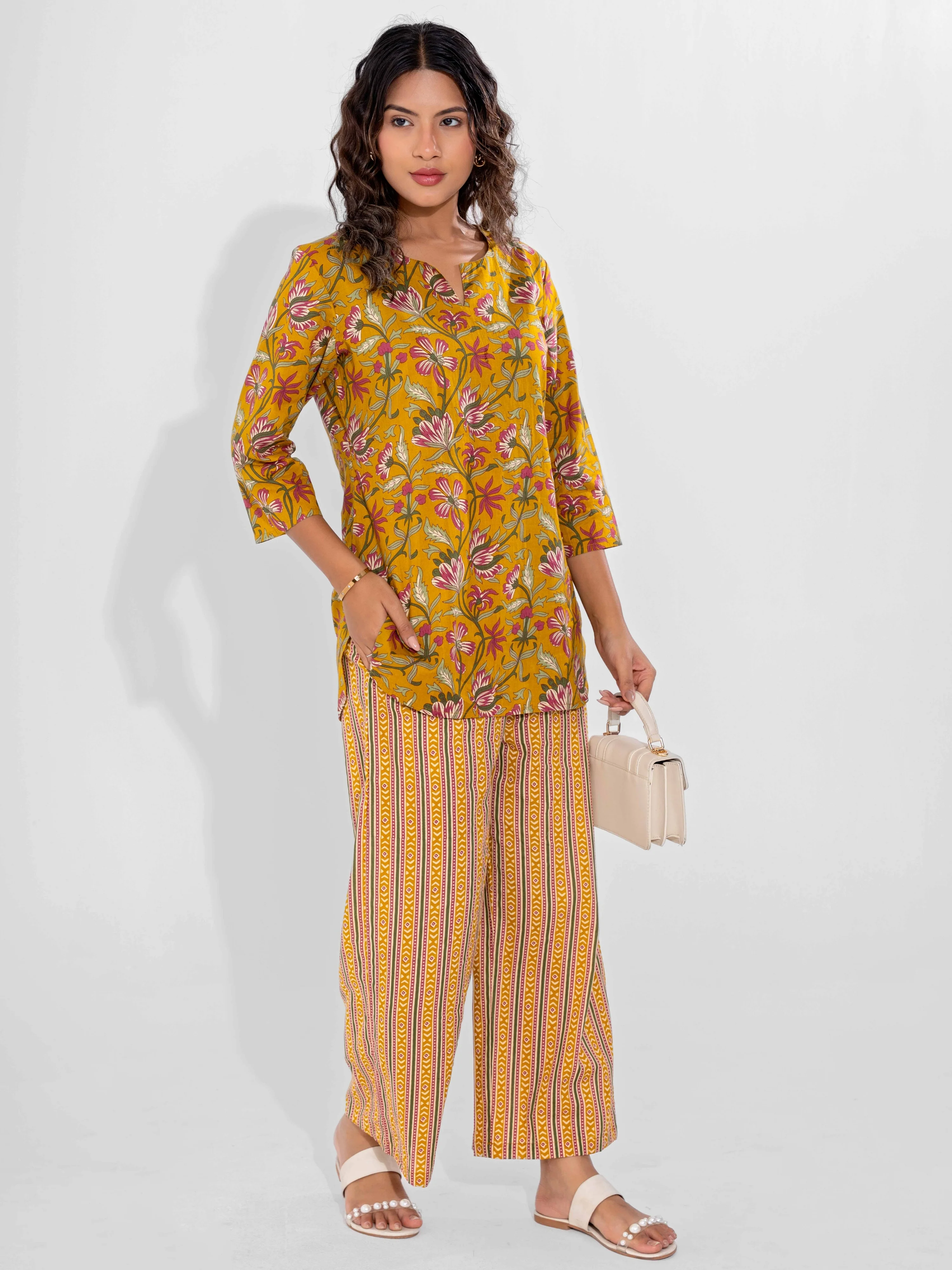 Yellow Dusk Pure Cotton Round Neck Co-ord Set - Image 8