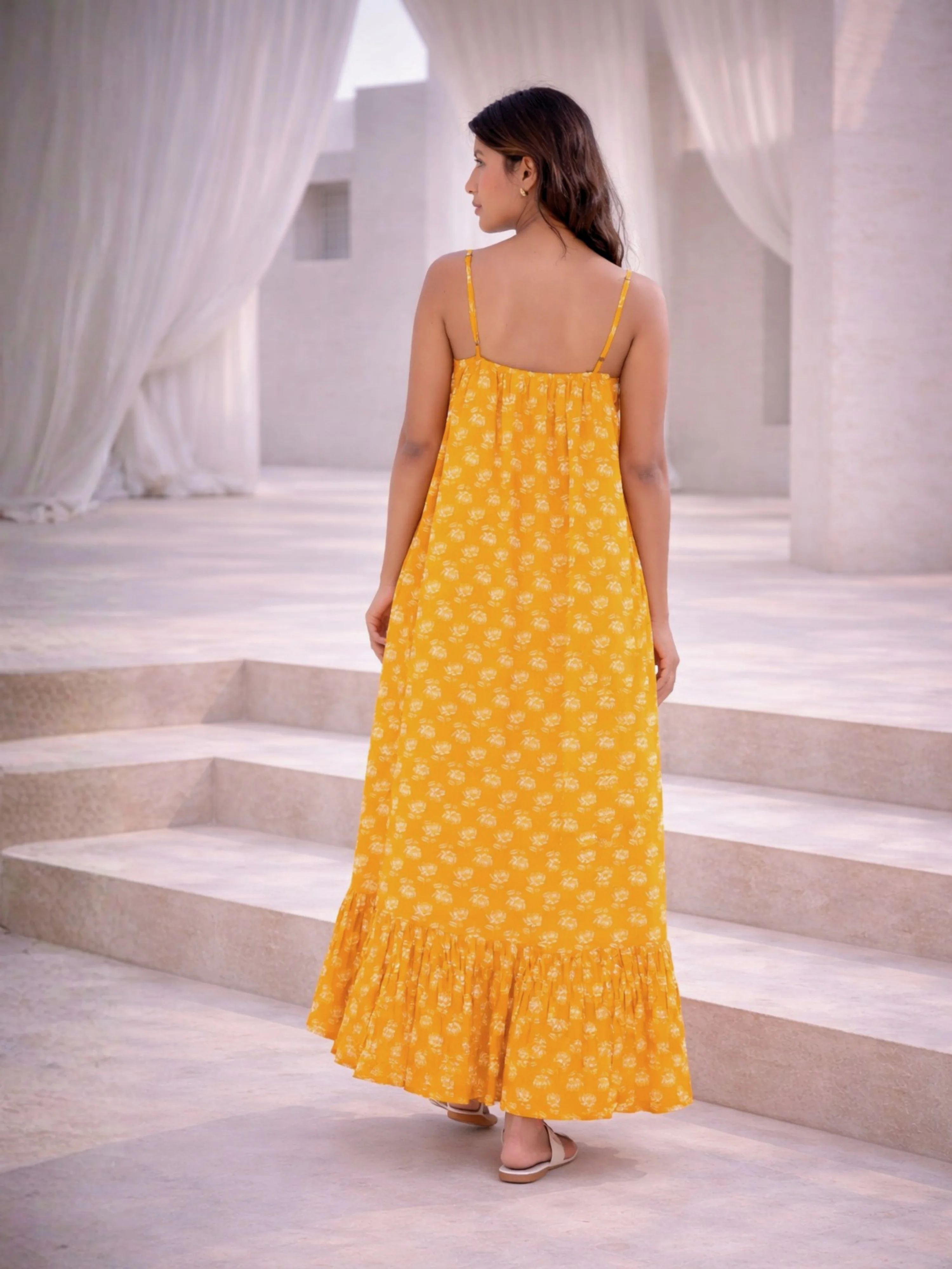 Yellow Fable Pure Cotton Ghera Night Maxi - Image 3