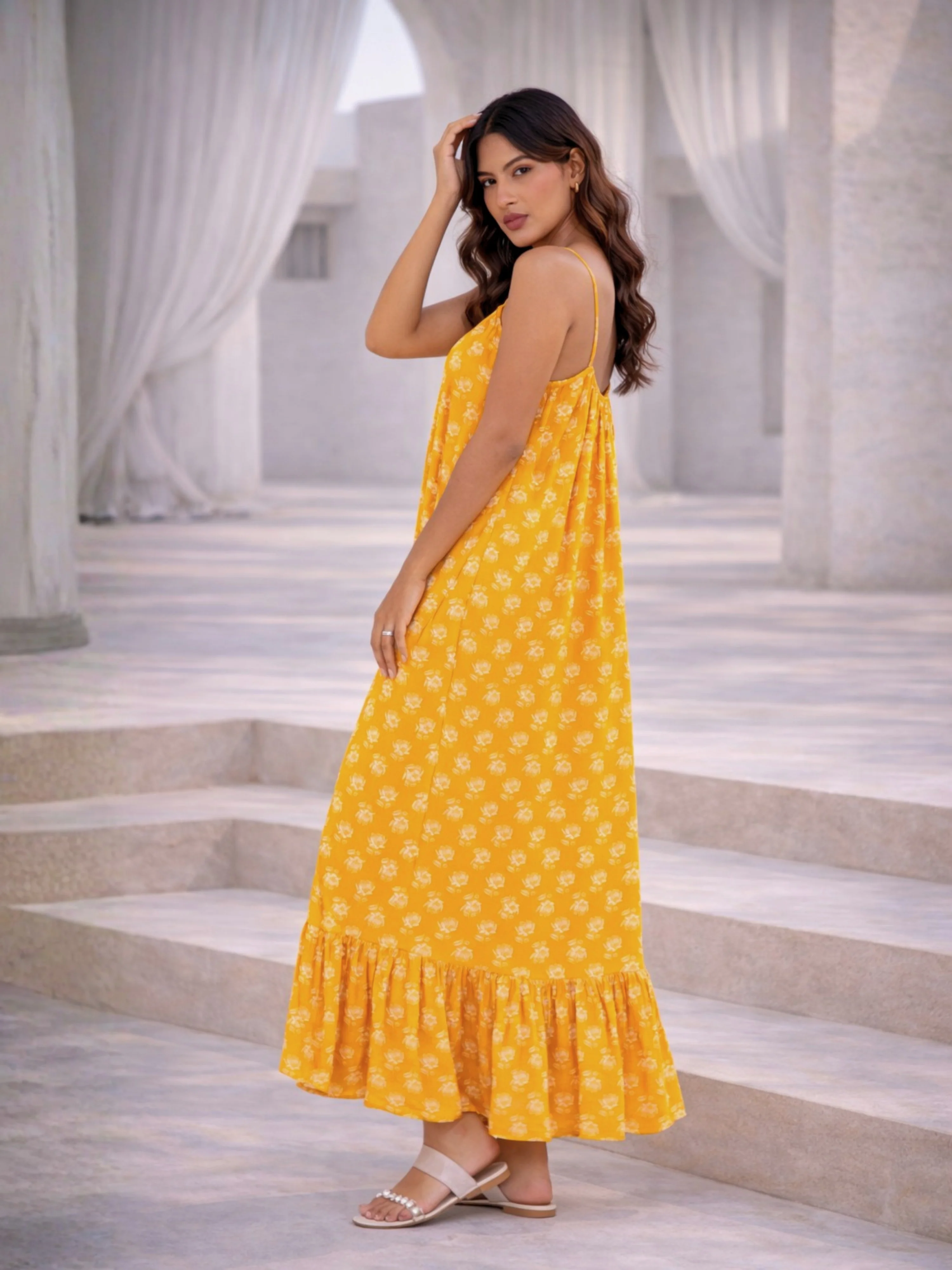 Yellow Fable Pure Cotton Ghera Night Maxi - Image 4