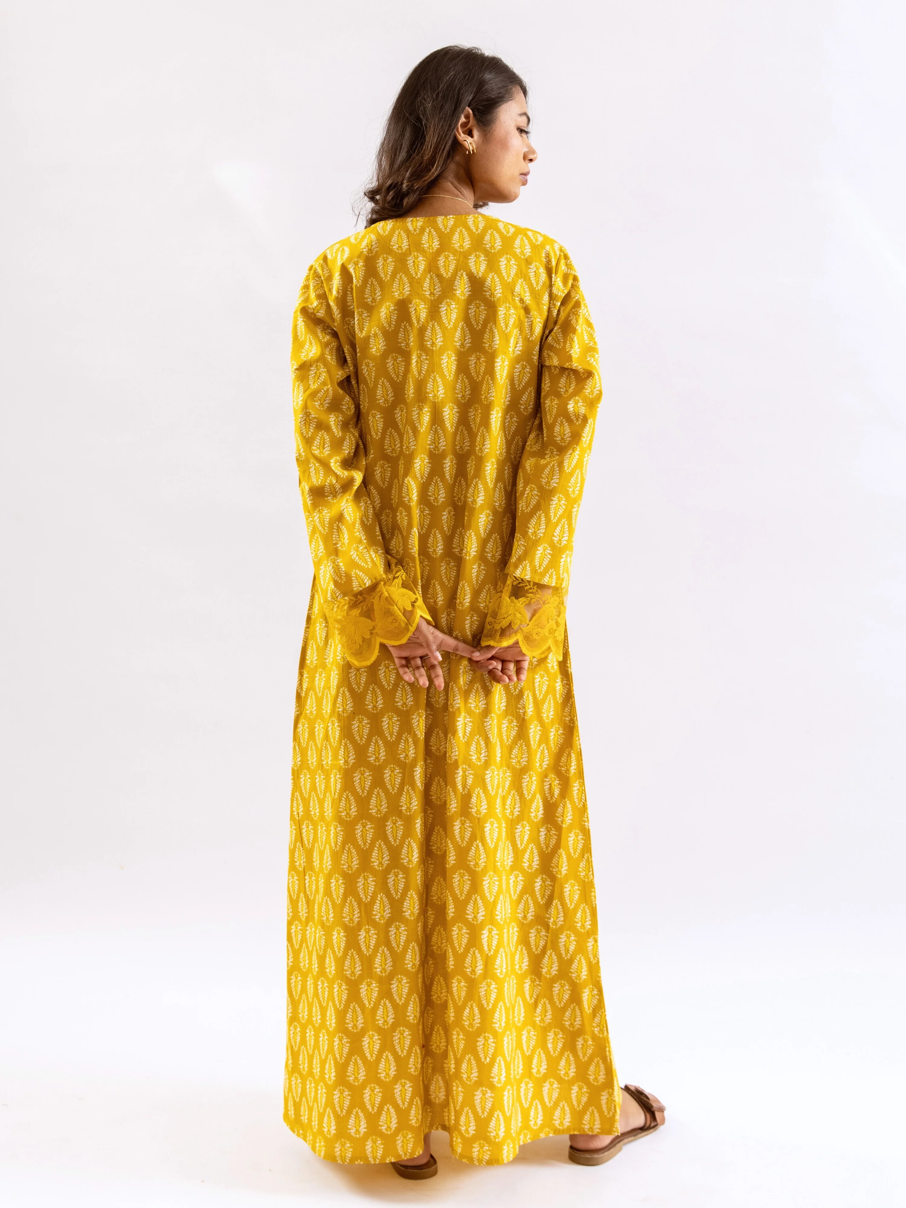 Yellow Bloom Lacy Pure Cotton V neck Night Maxi - Image 7