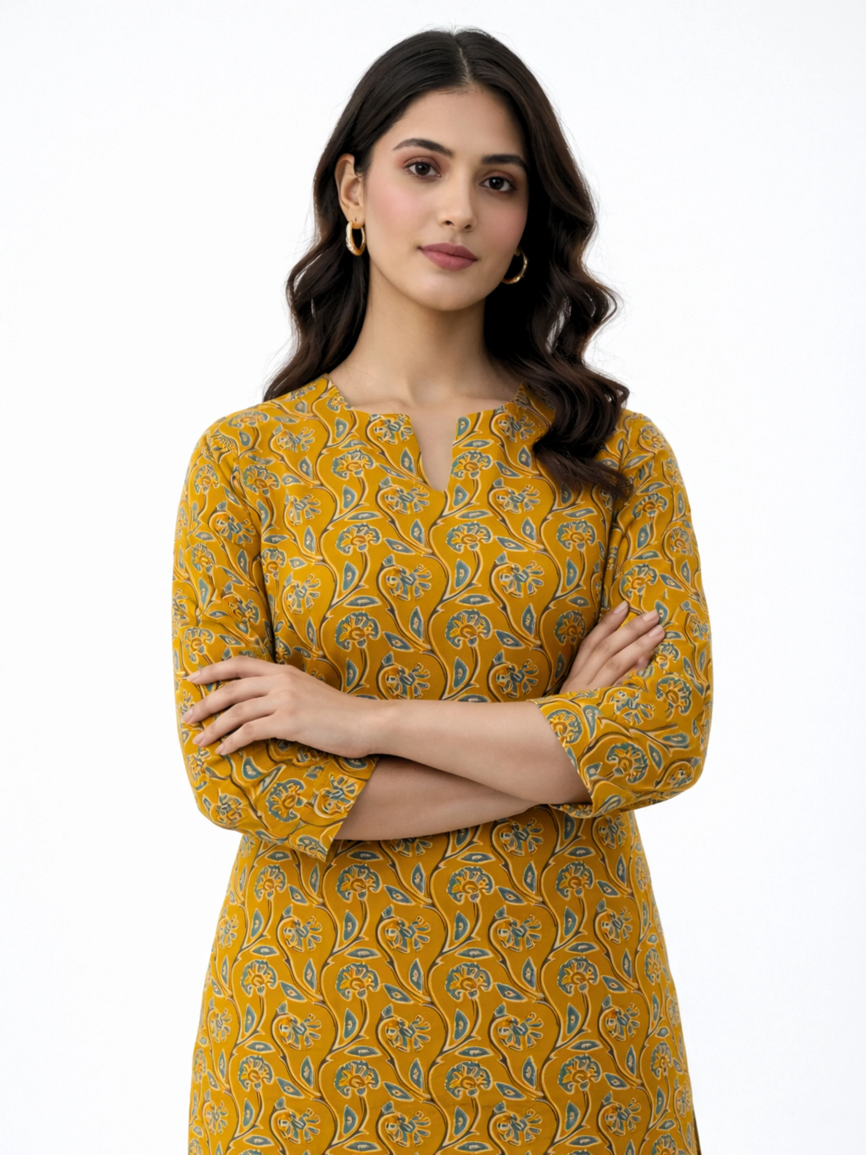 Yellow Petal Drift Pure Cotton round neck Women's Co-ord Set for Summer - Image 2