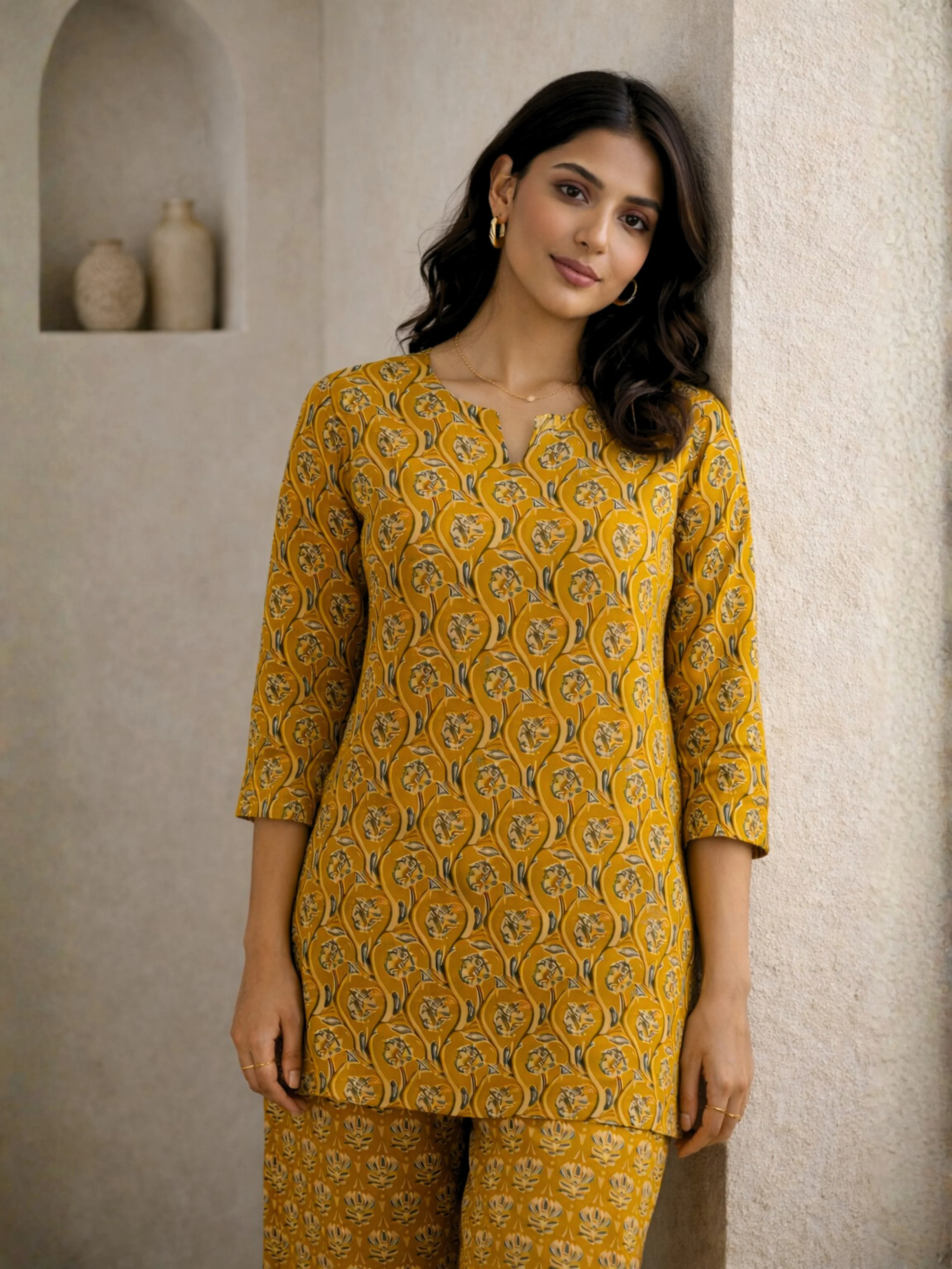 Yellow Petal Drift Pure Cotton round neck Women's Co-ord Set for Summer - Image 8