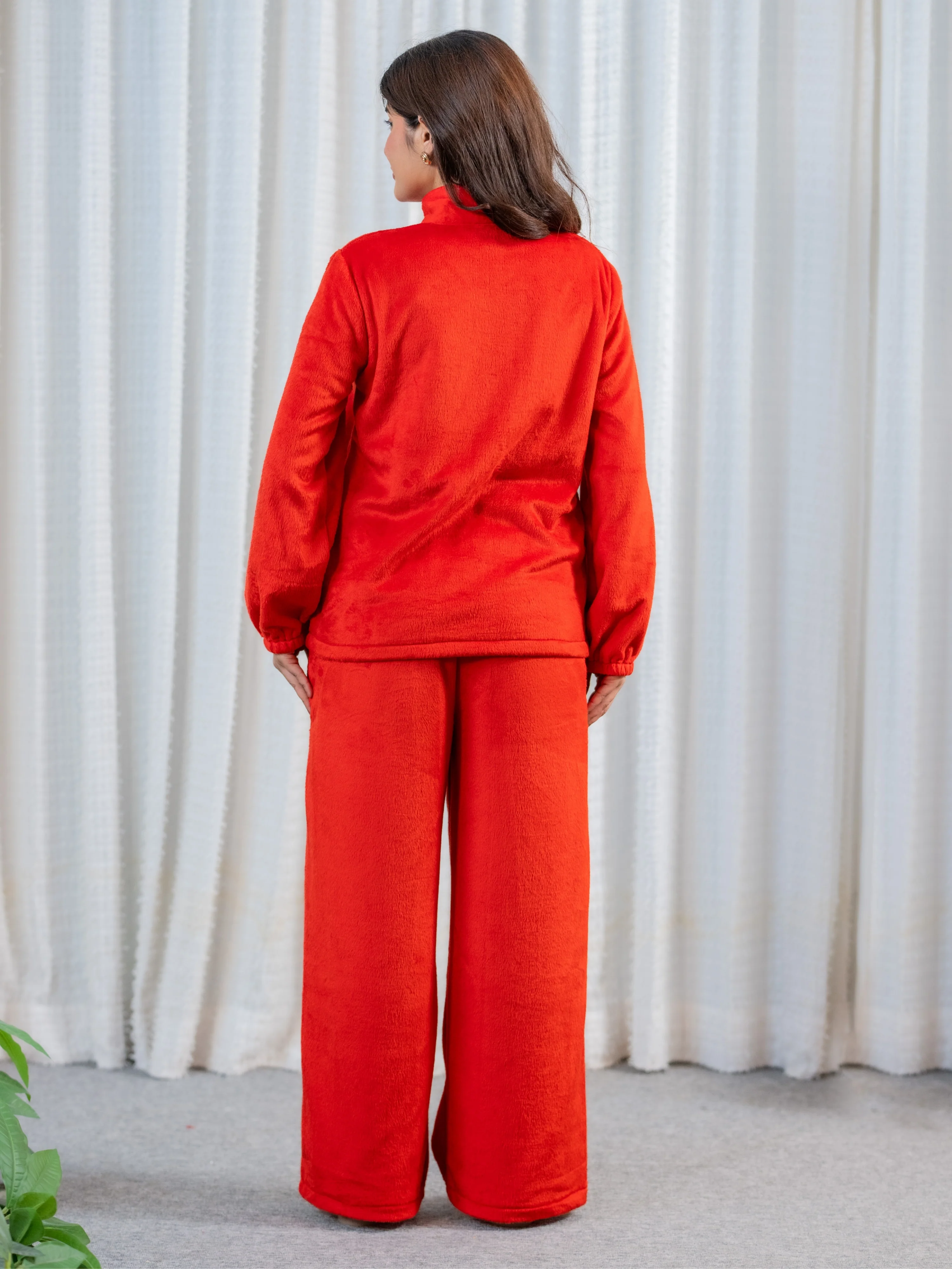 Zip-Up Super Soft Red Woollen Sweatshirt Set - Image 7